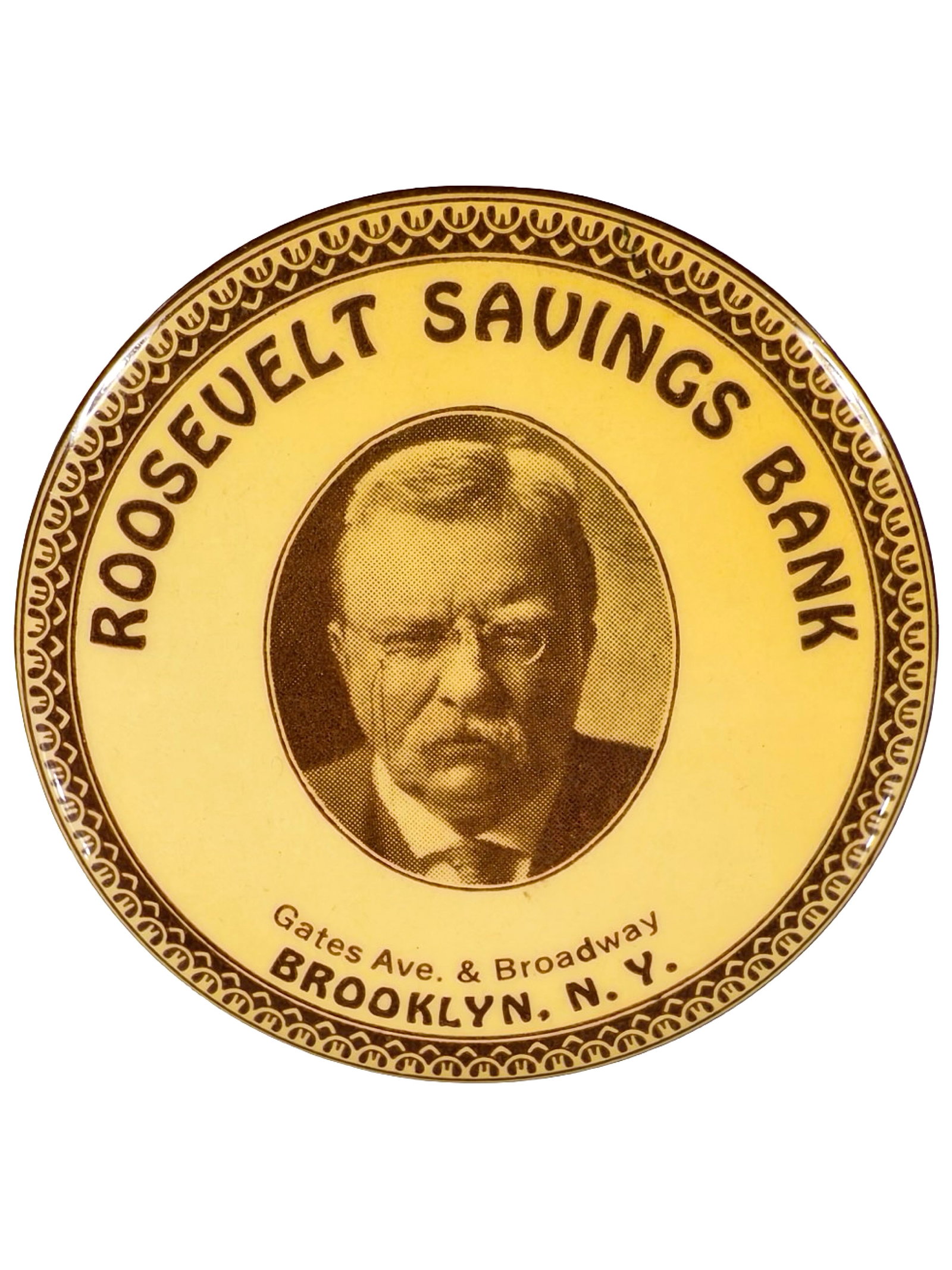 Roosevelt Savings Bank - Celluloid Pocket Dime Bank (1 of 2)