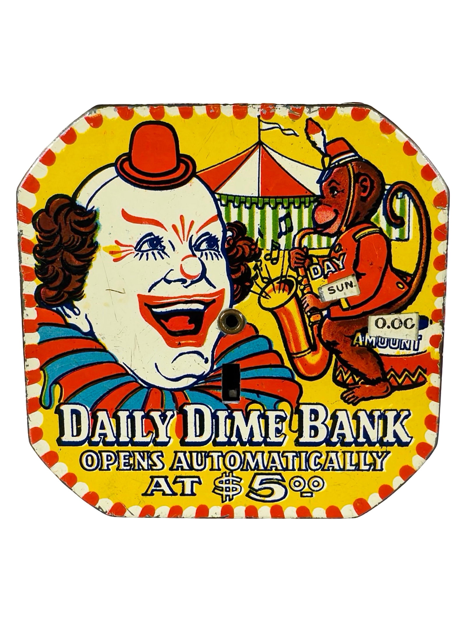 Daily Dime Bank: By Kalon Mfg. Company. Brooklyn, NY - 1940's - 2 1/2" Square. The Peirce Collection.