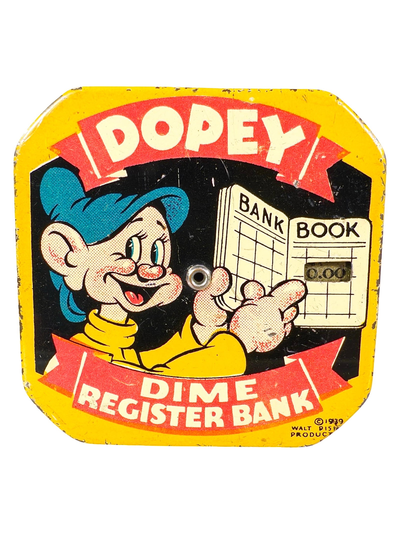 Dopey Daily Dime Bank: By Walt Disney Productions. American - 1939 - 2 1/2" Square. The Peirce Collection.