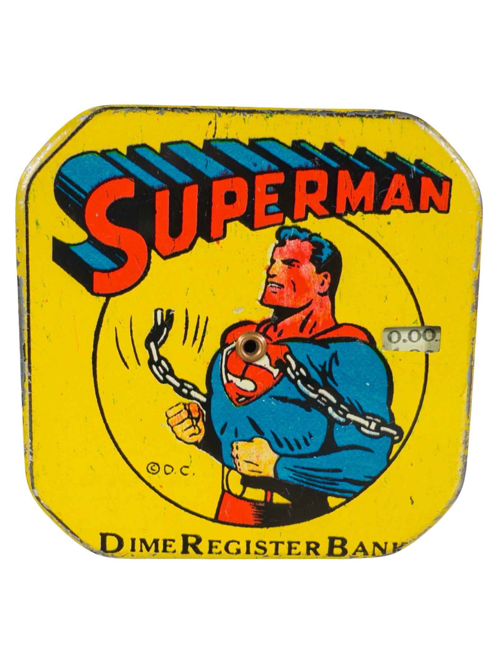 Superman - Pocket Dime Register Bank - Dark Red Face - Scarce (1 of 6)