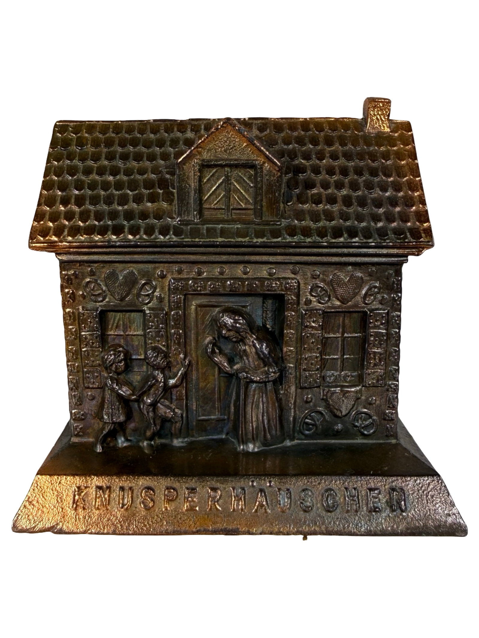 The Witch's Gingerbread Cottage - A Scarce Silvered Lead Toy Bank (1 of 6)