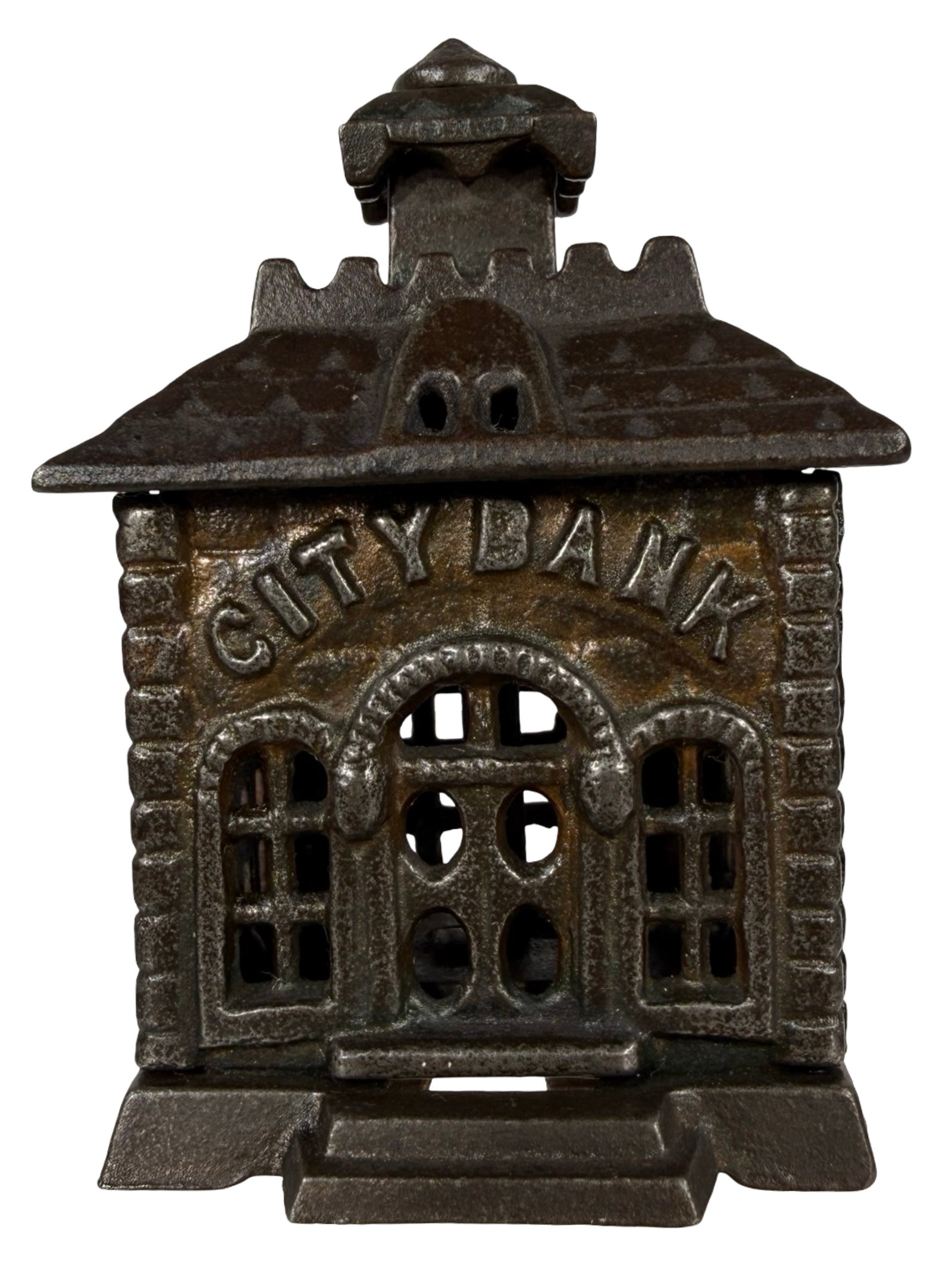 Small City Bank with Cupola: By the Grey Iron Casting Company. Mount Joy, Pa. - 1903 - 3 1/4" Tall. The Clayton Luther Collection.