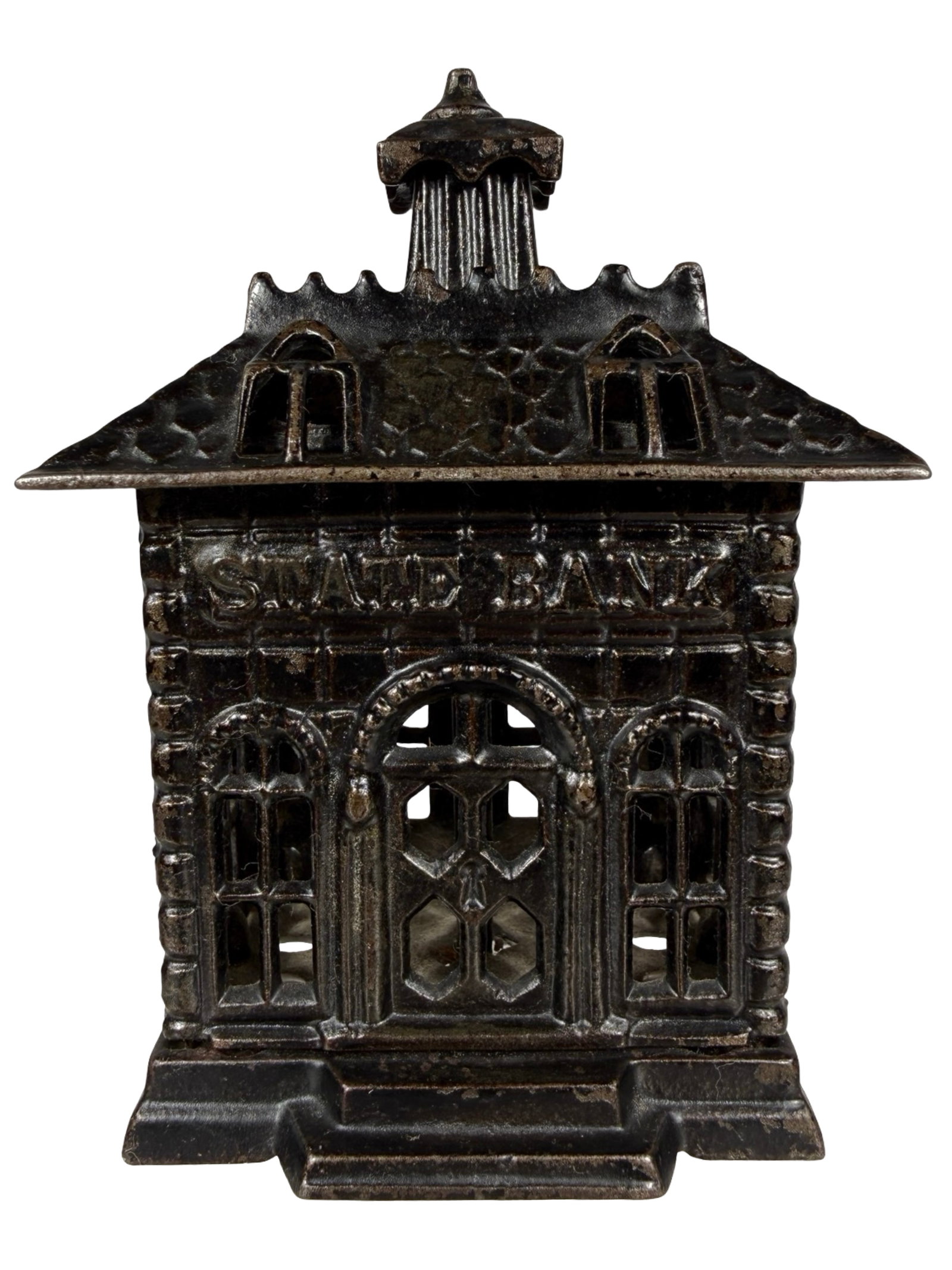 Ebony Black State Bank: Attributed to Grey Iron Company. Mount Joy, Pa. - 1900 - 4 1/8" Tall. The Tom Kellogg Collection.