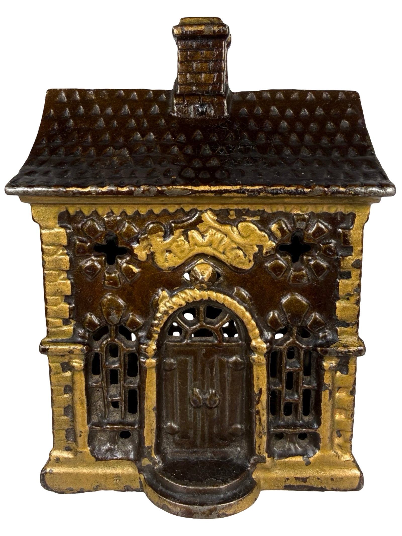 Roof Bank - Good Highlights: By the Grey Iron Casting Company. Mount Joy, Pa. - 1900's - 5 1/4" Tall. The Tom Kellogg Collection.