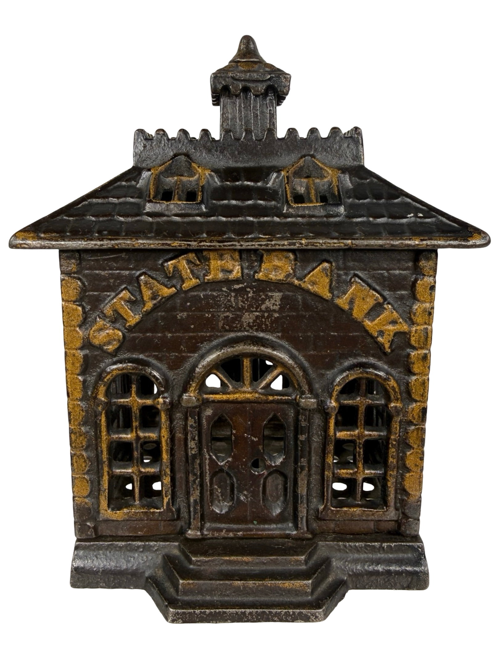 State Bank - Curved Letters - Scarce: By Kyser & Rex Company. Philadelphia - 1895 - 6" Tall. The Tom Kellogg Collection.