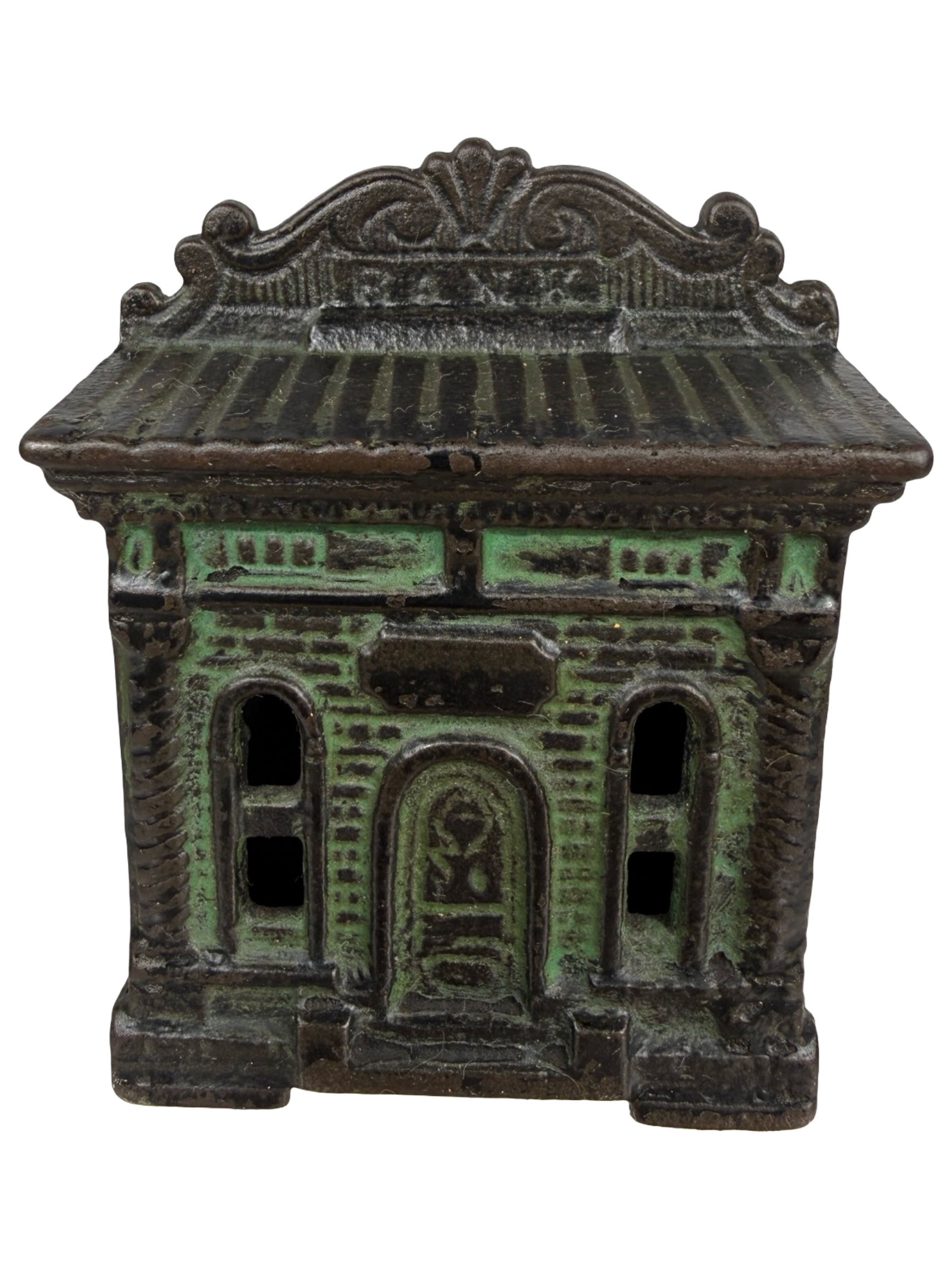 Small 1876 Bank Building: Made by the H. L. Judd Company. Wallingford, Ct. - 1895 - 2 7/8" Tall. The Tom Kellogg Collection. Illustrated P. 46 in the Peirce Book.