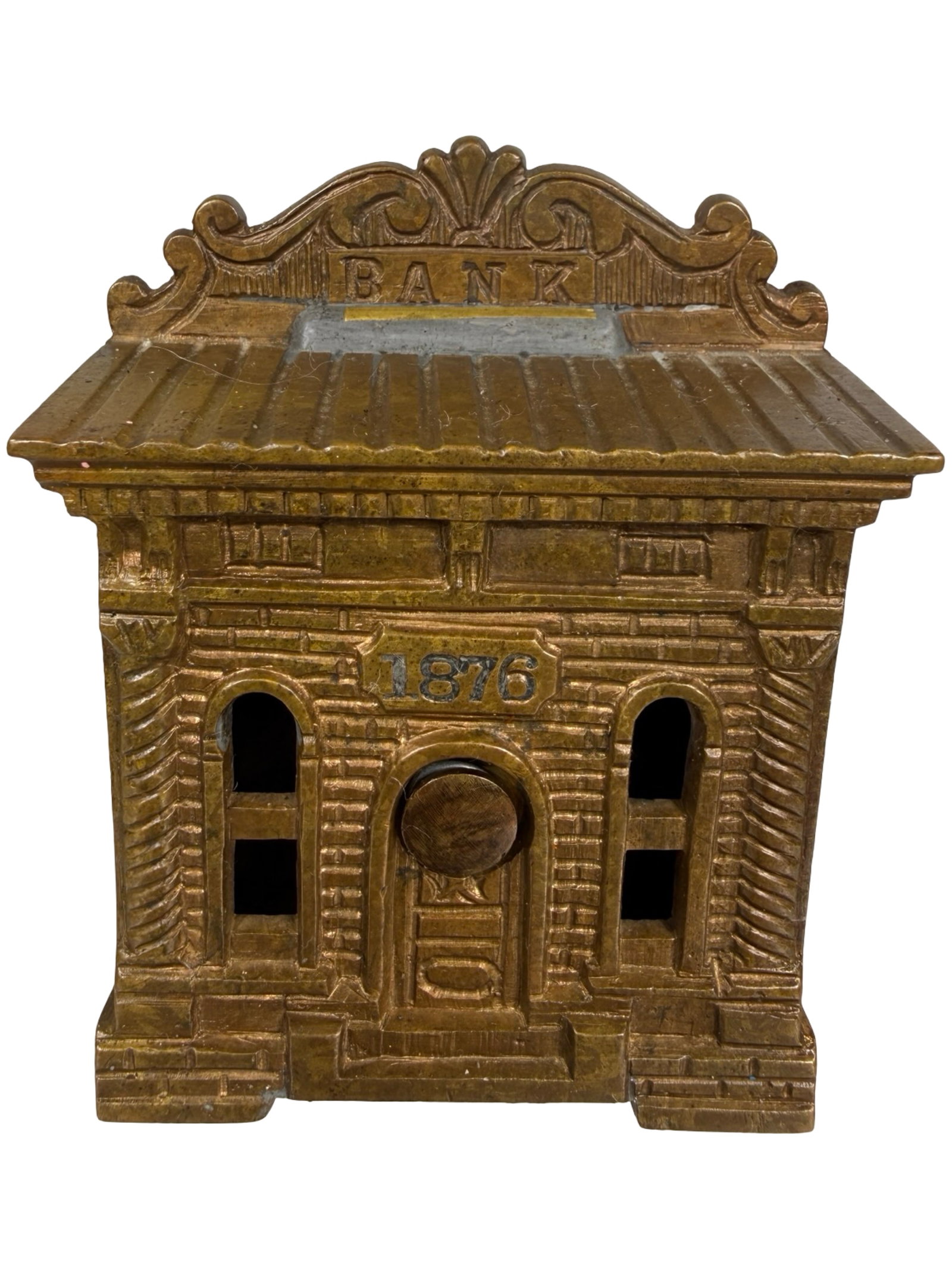 Small 1876 Bank Building - An Original Bronze Pattern: Made by the H. L. Judd Company. Wallingford, Ct. - 1895 - 2 7/8" Tall. The Tom Kellogg Collection.