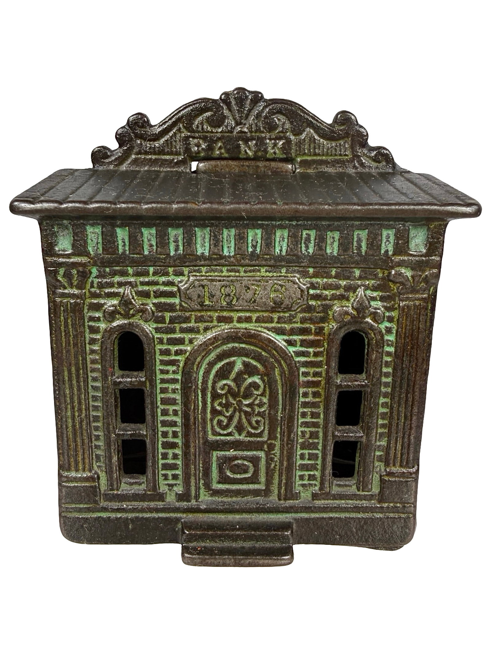 Large 1876 Bank Building - Screw Version: Made by the H. L. Judd Company. Wallingford, Ct. - 1895 - 3 3/8" Tall. The Tom Kellogg Collection.