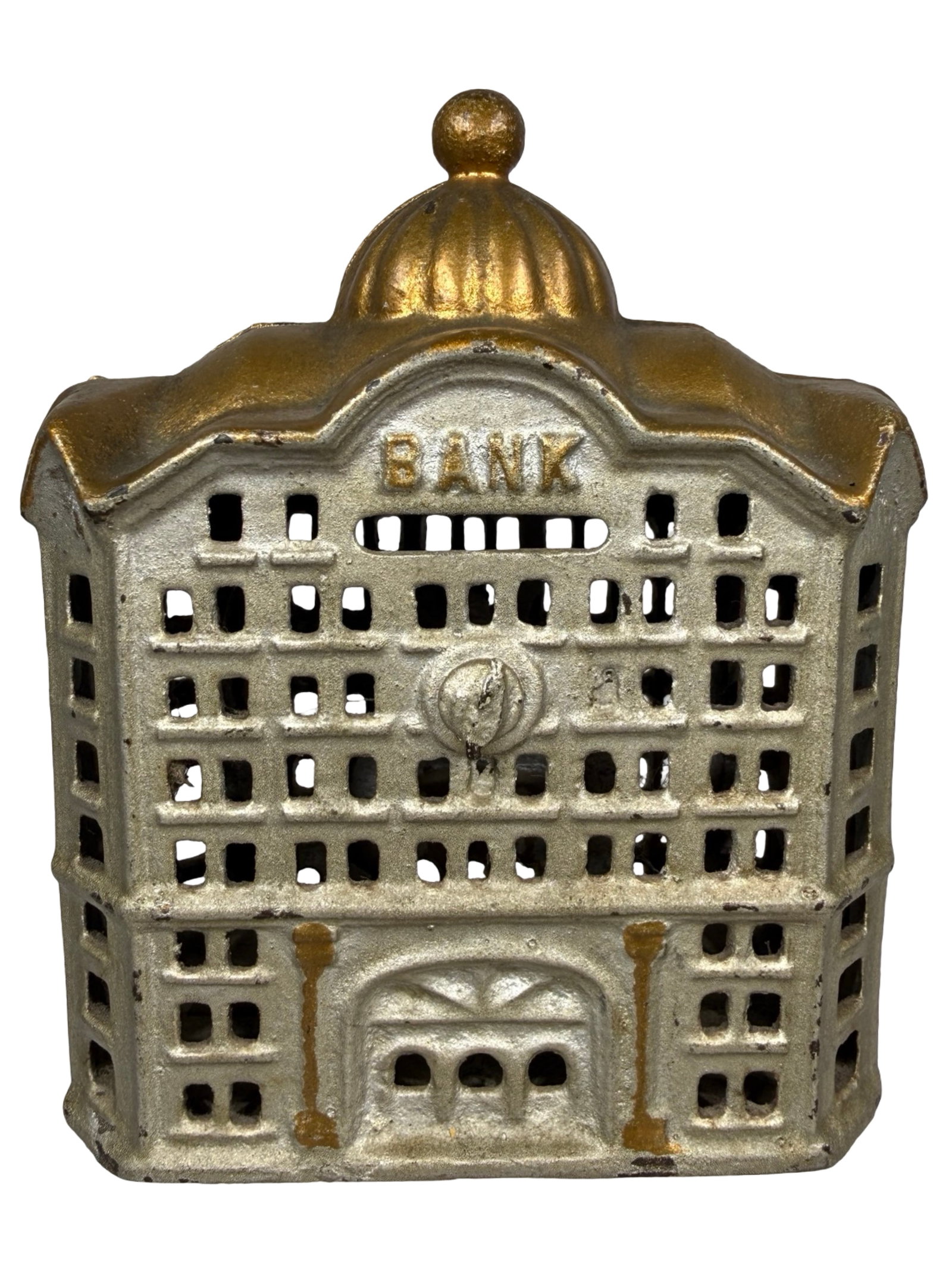 Domed Bank - Largest - Great Details: By A. C. Williams Company. Ravenna, Oh. - 1915 - 4 3/4" Tall. The Tom Kellogg Collection.