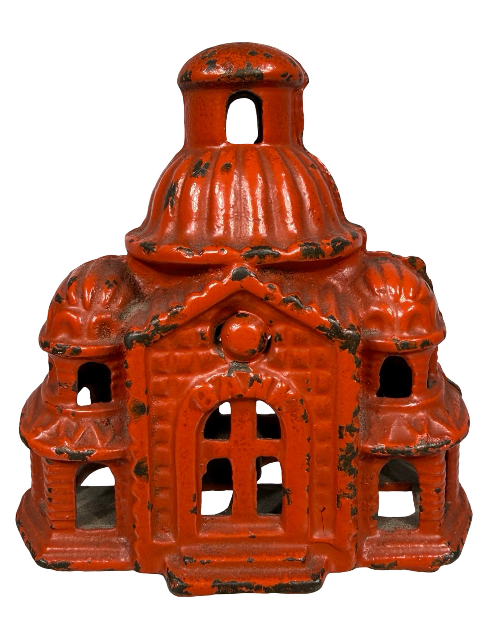 Small Solid Orange Domed Mosque - Iron Bank: By the Grey Iron Casting Company. Mount Joy, Pa. - 1910's - 3 1/8" Tall. The Tom Kellogg Collection. Illustrated P. 33 in the Peirce Book.