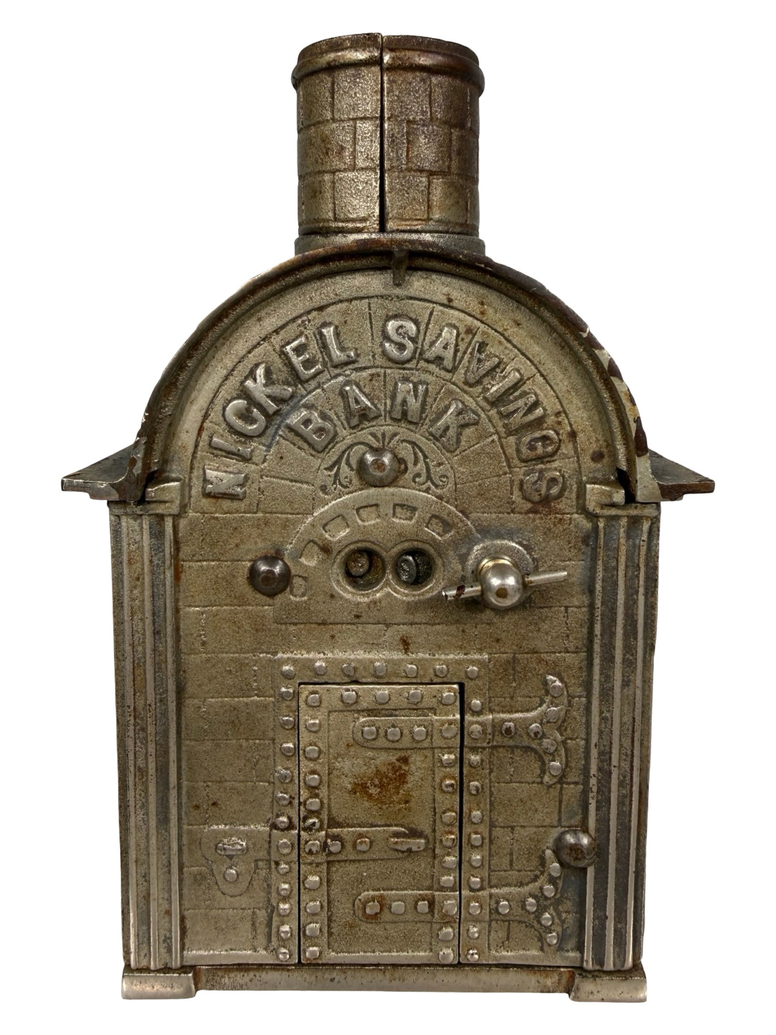 Nickel Savings Bank - Scarce: The American Sales Company. Chicago, IL - 1895 - 7 1/2" Tall. The Tom Kellogg Collection.