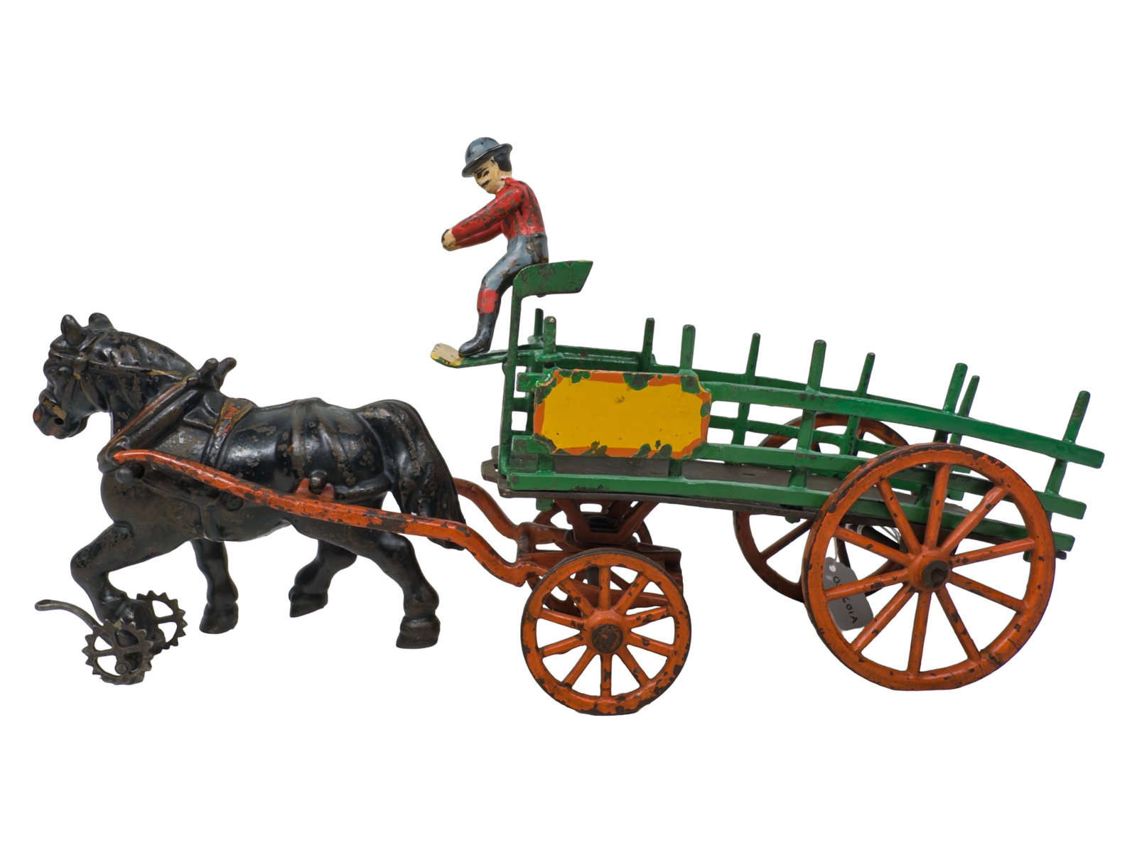 Rare One Horse Dray with a Powerful Workhorse - Cast Iron Toy: Made by Welker and Crosby Company. Brooklyn, NY - Ca. 1890 - 14" Long.