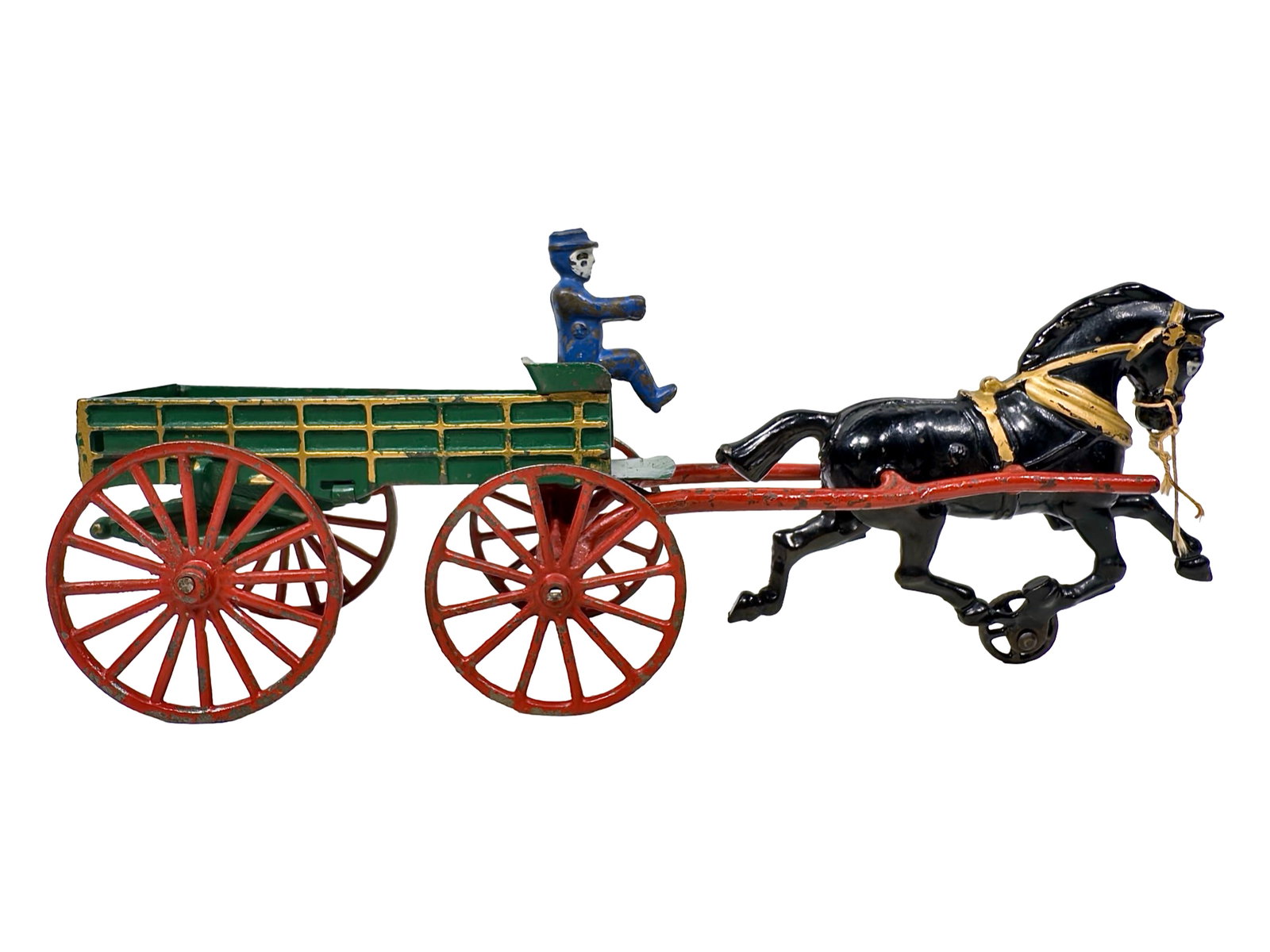 Small Green Dray Wagon - Cast Iron Toy: Sheet Tin and Cast Iron. By the Hubley Mfg. Company. Lancaster, Pa. - 1910 - 13 3/4" Long.