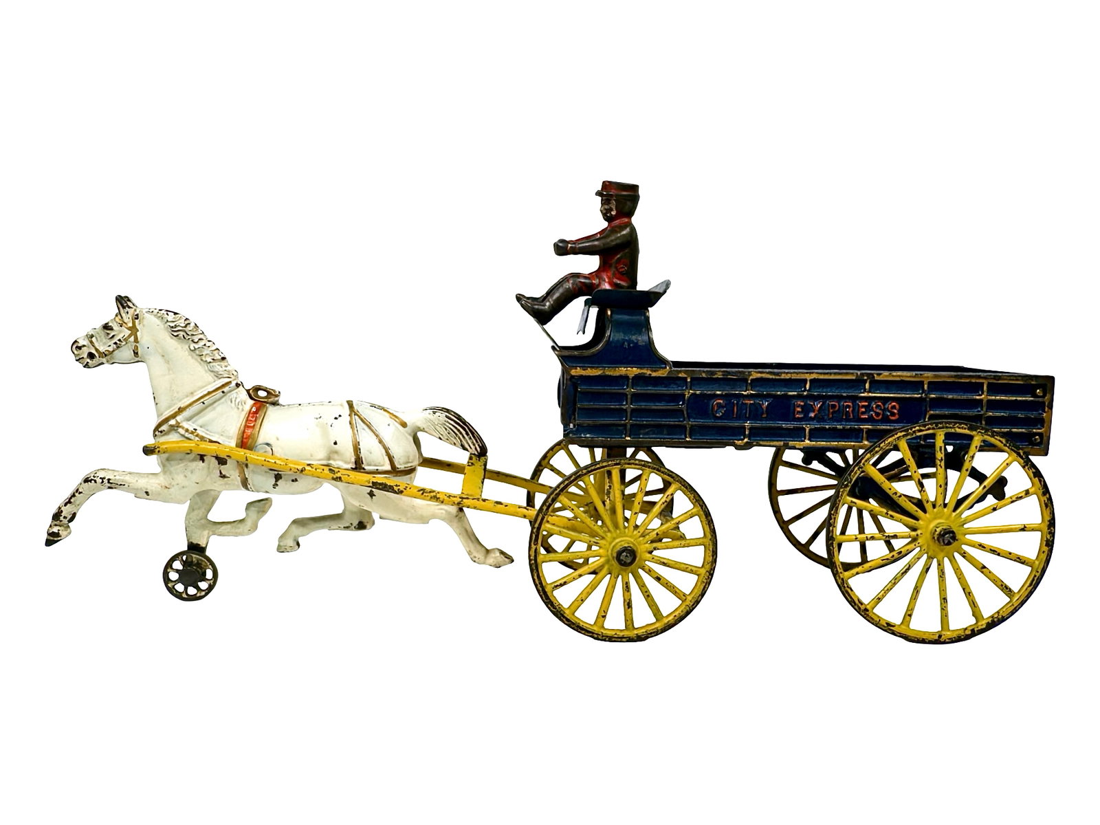 City Express Dray Wagon - Cast Iron Toy: Sheet Tin and Cast Iron. By the Wilkins Hardware Company. Keene, NH - Ca. 1910 - 17" Long.