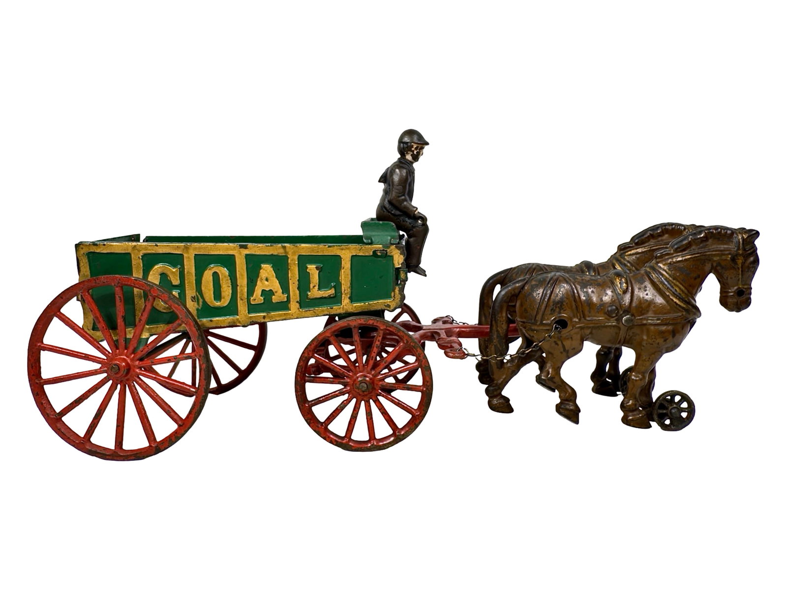 Two Horse Coal Wagon - Cast Iron Toy: Made by the Hubley Mfg. Company. Lancaster, Pa. - Ca. 1906 - 15 3/4" Long.