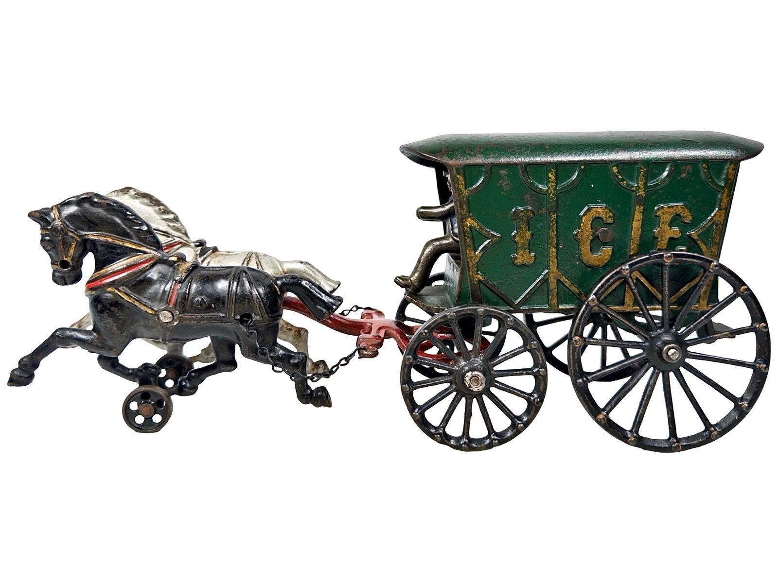 Two Horse Ice Wagon - Rare - Cast Iron Toy: Made by Jones & Bixler Company. Ohio - 1910 - 15" Long.