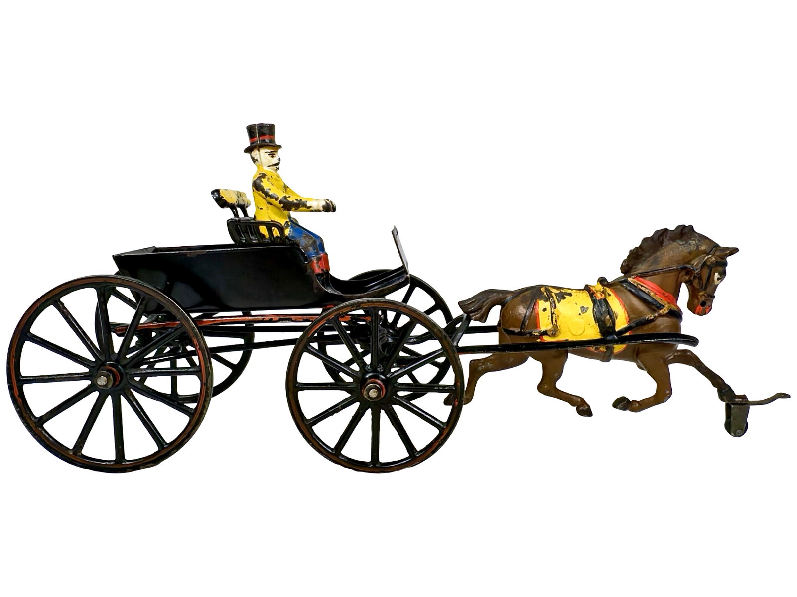 Scarce One Seat Surrey - Cast Iron Toy: By the Pratt & Letchworth Company. Buffalo, NY - Early 1890's - 16 1/4" Long. Typically, Pratt & Letchworth produced this toy with two seats. This rare version of the toy allows the carriage owner to