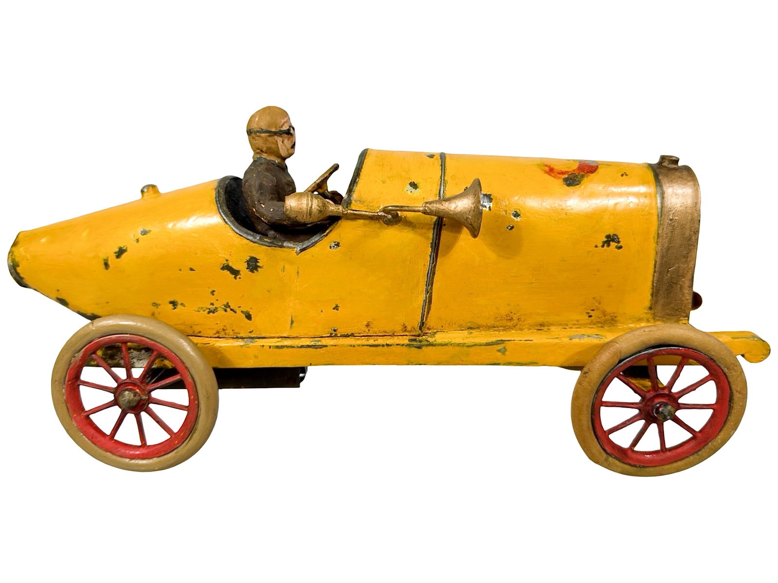 Yellow Race Car #5: Made by Pinard. French - 1908 - 11" Long.
