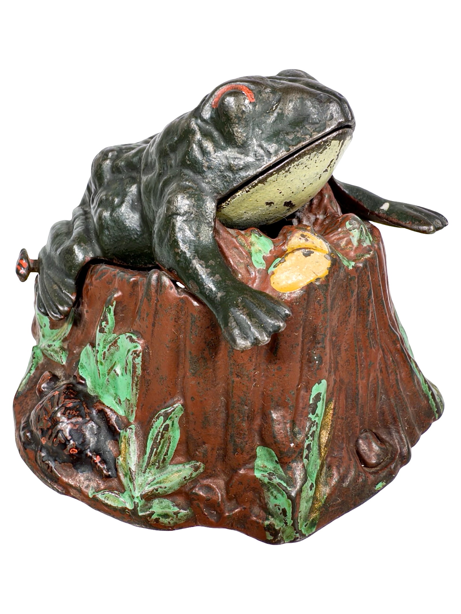 Toad on Stump Bank - Dark Green Toad Version: The J. & E. Stevens Company. Cromwell, Ct. - Late 1880's. The Peirce Collection.