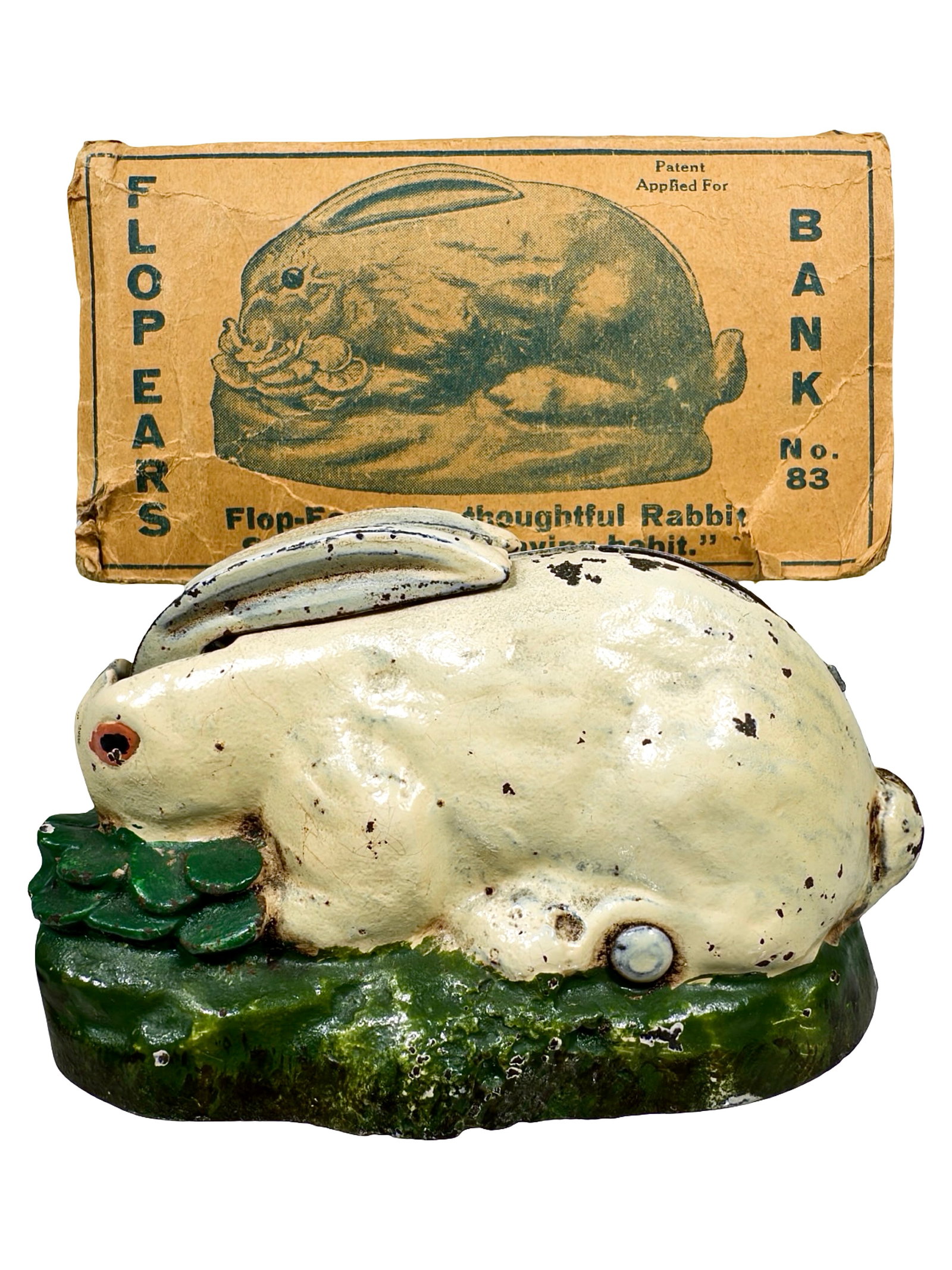 Rabbit in Cabbage Bank: Marketed as "Flop Ears". By the Kilgore Mfg. Company. Westerville, Ohio - Early 1930's.