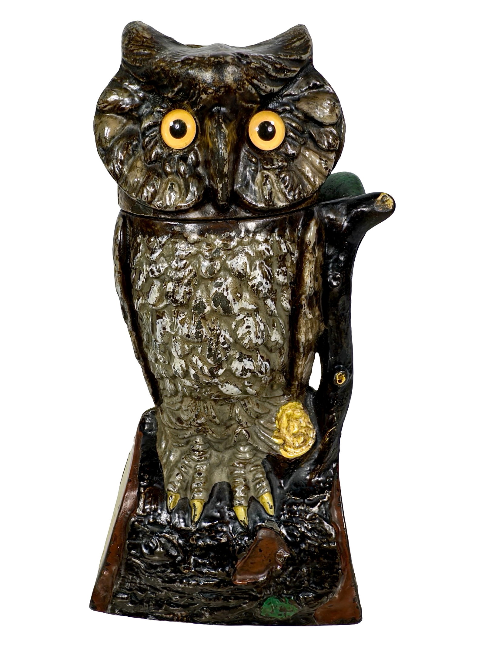 Owl Turns Head Bank: Mauve, Brown & White Plumage. The J. & E. Stevens Company. Cromwell, Ct. - Early 1880's.
