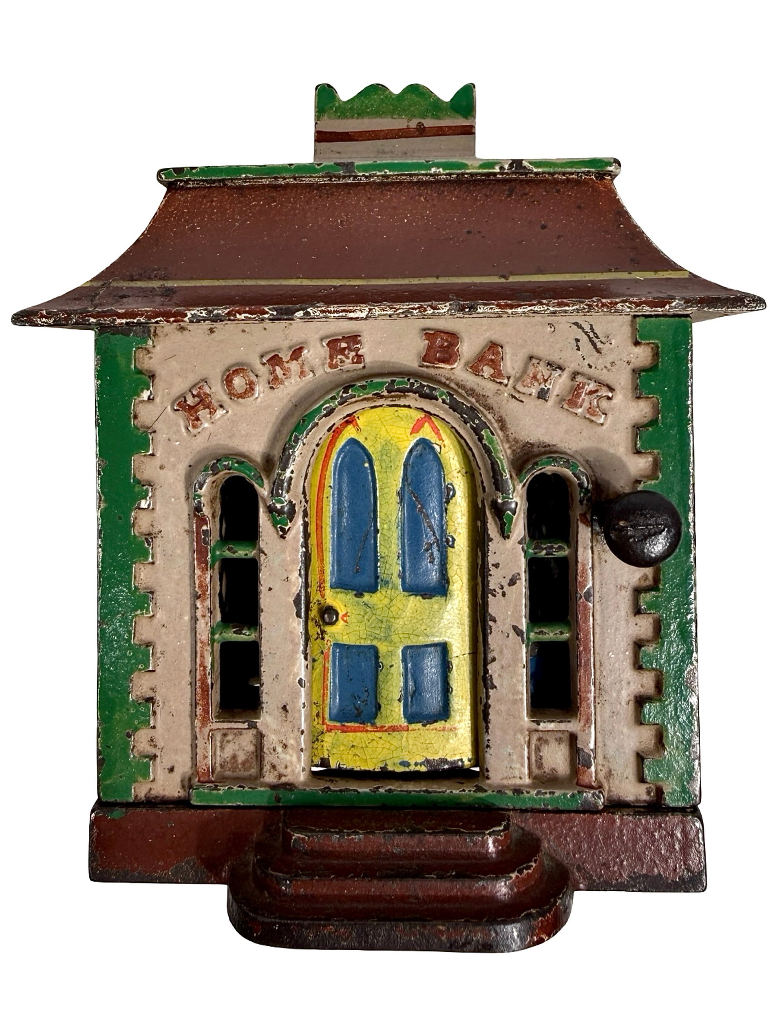 Home Bank without Dormers: Tan, Brown, Green, Red & Yellow. By the J. & E. Stevens Company. Cromwell, Ct. - Circa Mid 1880's.