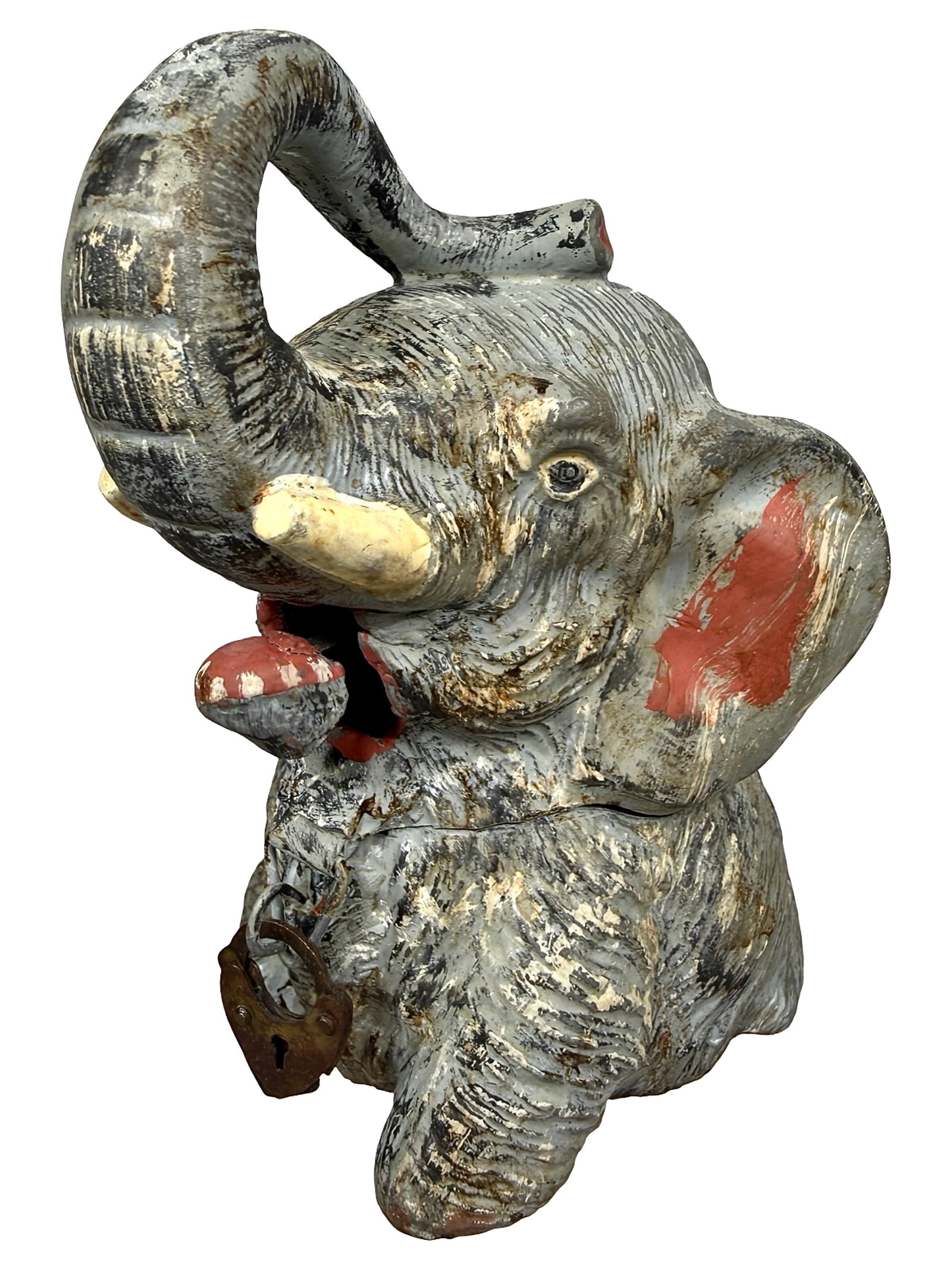 Circus Elephant Spring Jaw: Unknown Czechoslovakian Maker. Produced & Marketed Late 1930's. Previously unknown, the Elephant Spring Jaw banks were discovered by renowned collector/dealer Oliver Clark some twenty years ago in an 
