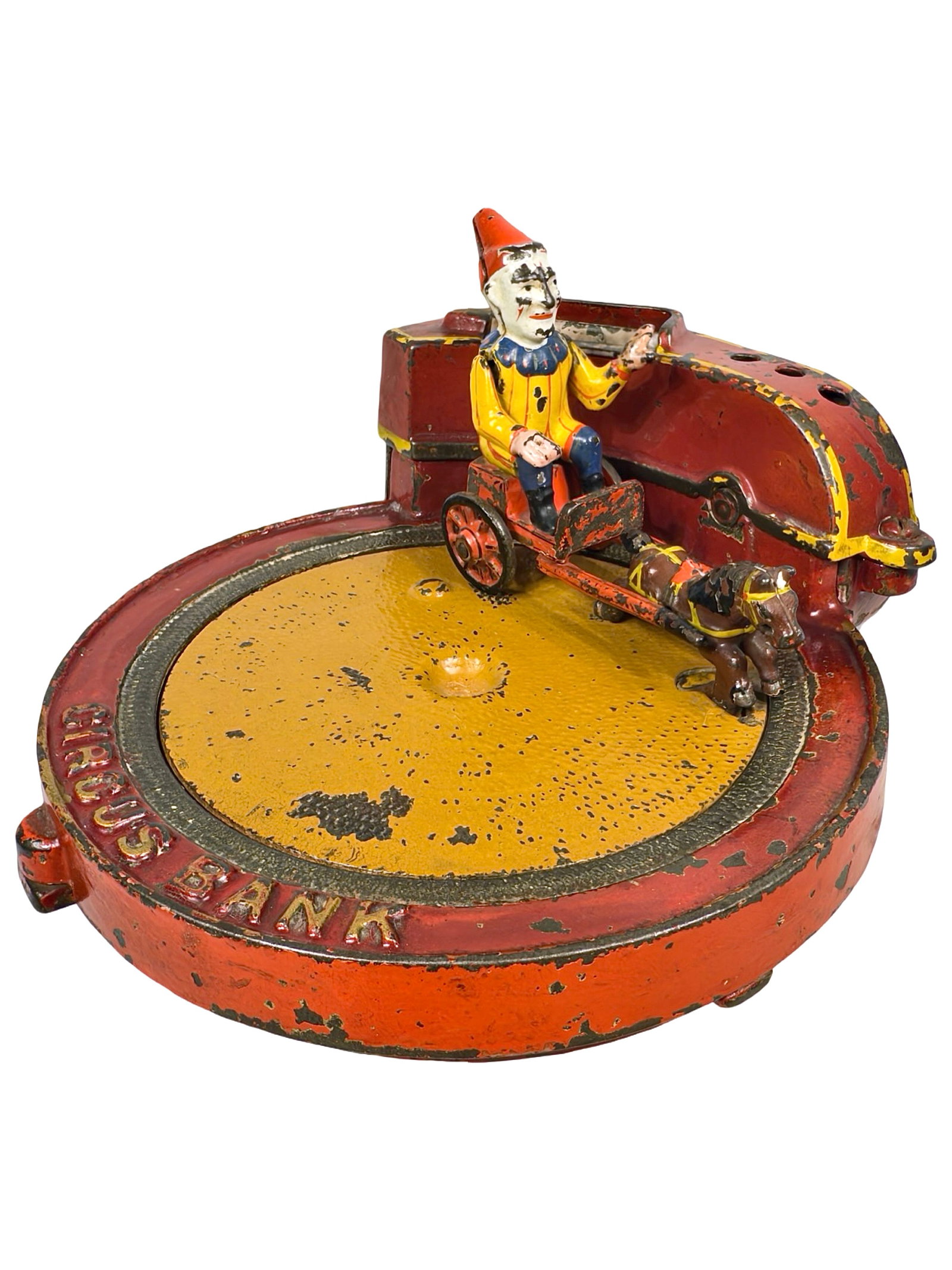 Circus Mechanical Bank: By Shepard Hardware Company. Buffalo, NY - Circa 1888. An Excellent Example. Circus Banks are seldom found in such nice condition. This one has an excellent and bright track, a nice clown with cart an