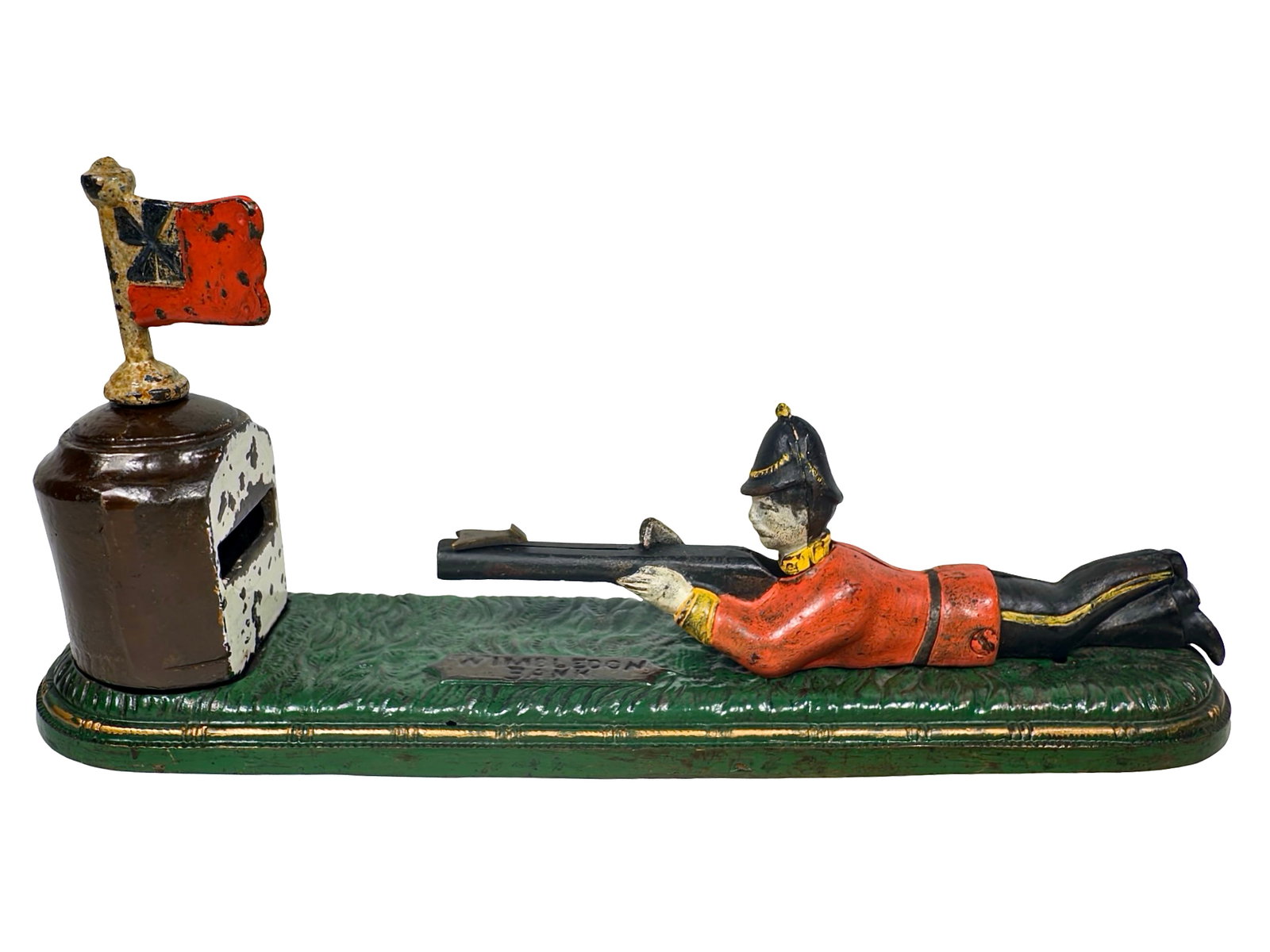 The Wimbledon Bank: By John Harper & Company. Great Britain - Ca. Mid 1880's. The Wimbledon Bank illustrates imagery related to competitive marksmanship. From 1860 to 1894, England's National Rifle Association (NRA) held
