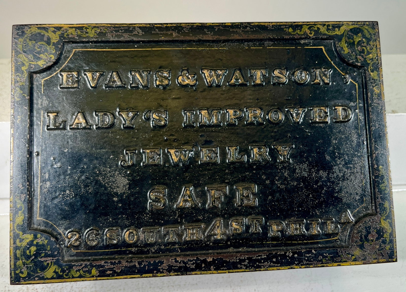 Cast Iron Lady's Jewelry Safe - “New and Improved": By Evans and Watson Safe Mfg. - Philadelphia 1850's - 11"W x 5"T