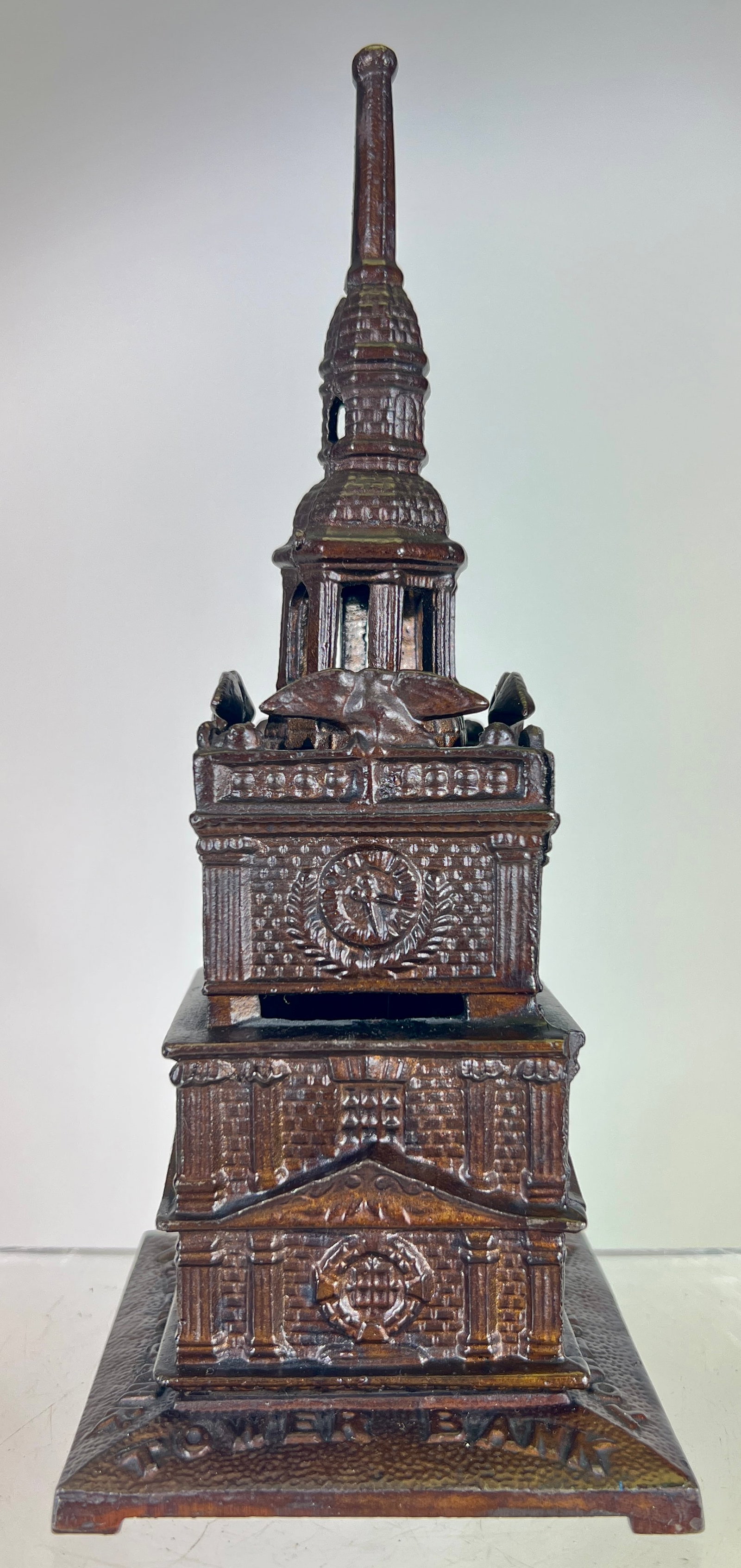 Tower Bank- Cast Iron: English- 1890- 9 3/4"T- Tom Kellogg Collection
