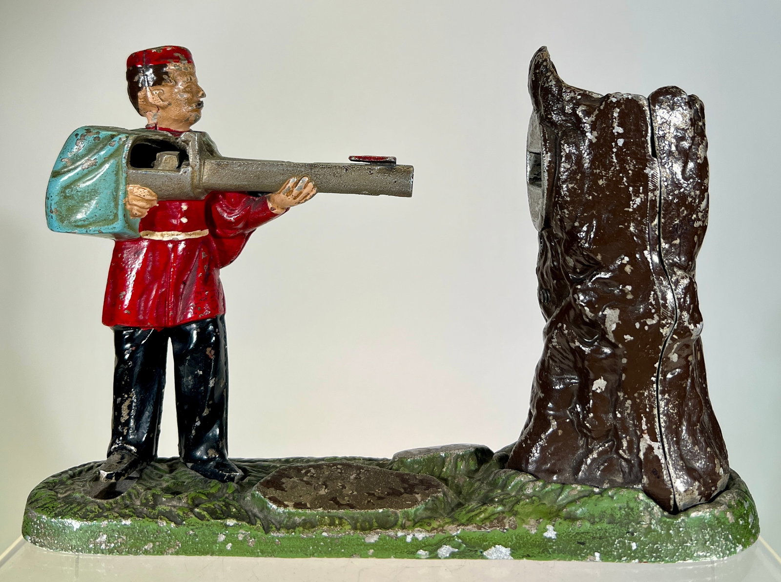 Aluminum Creedmoor Mechanical Bank- Very scarce: English- 1930s-9 5/8" L x 6 3/8" T