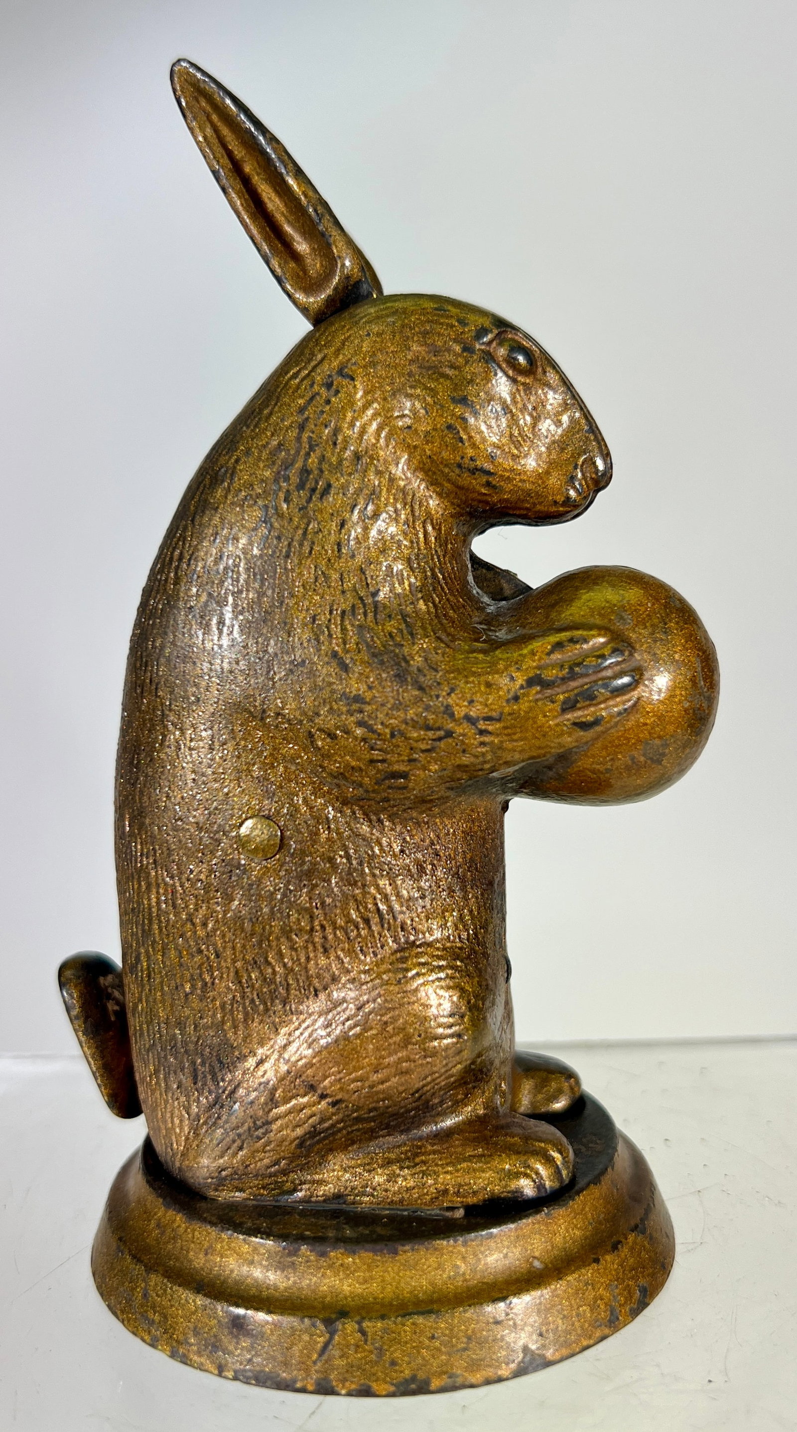 Rabbit Standing- Small Version-: Mechanical Novelty WorksAmerican-1890- 5 1/8"T- Scarce in Gold Paint