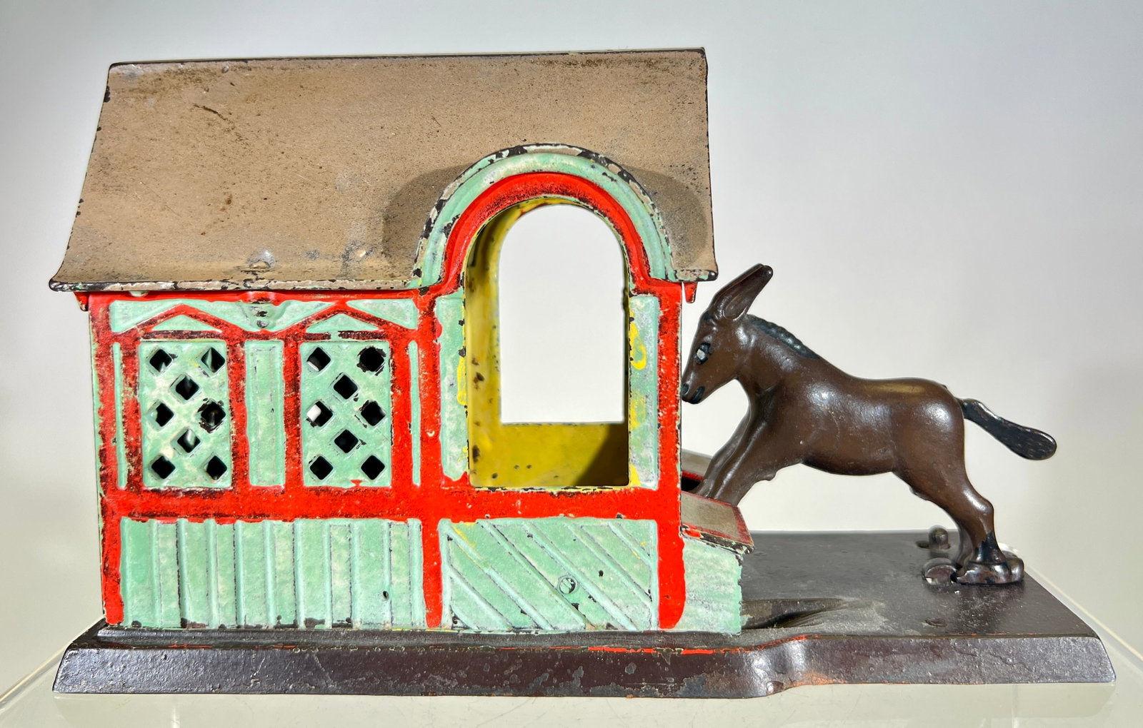 Mule Entering Bank Bank. Green Version: J & E Stevens Co. - Cromwell, CT. 1880's- 8 1/2"L