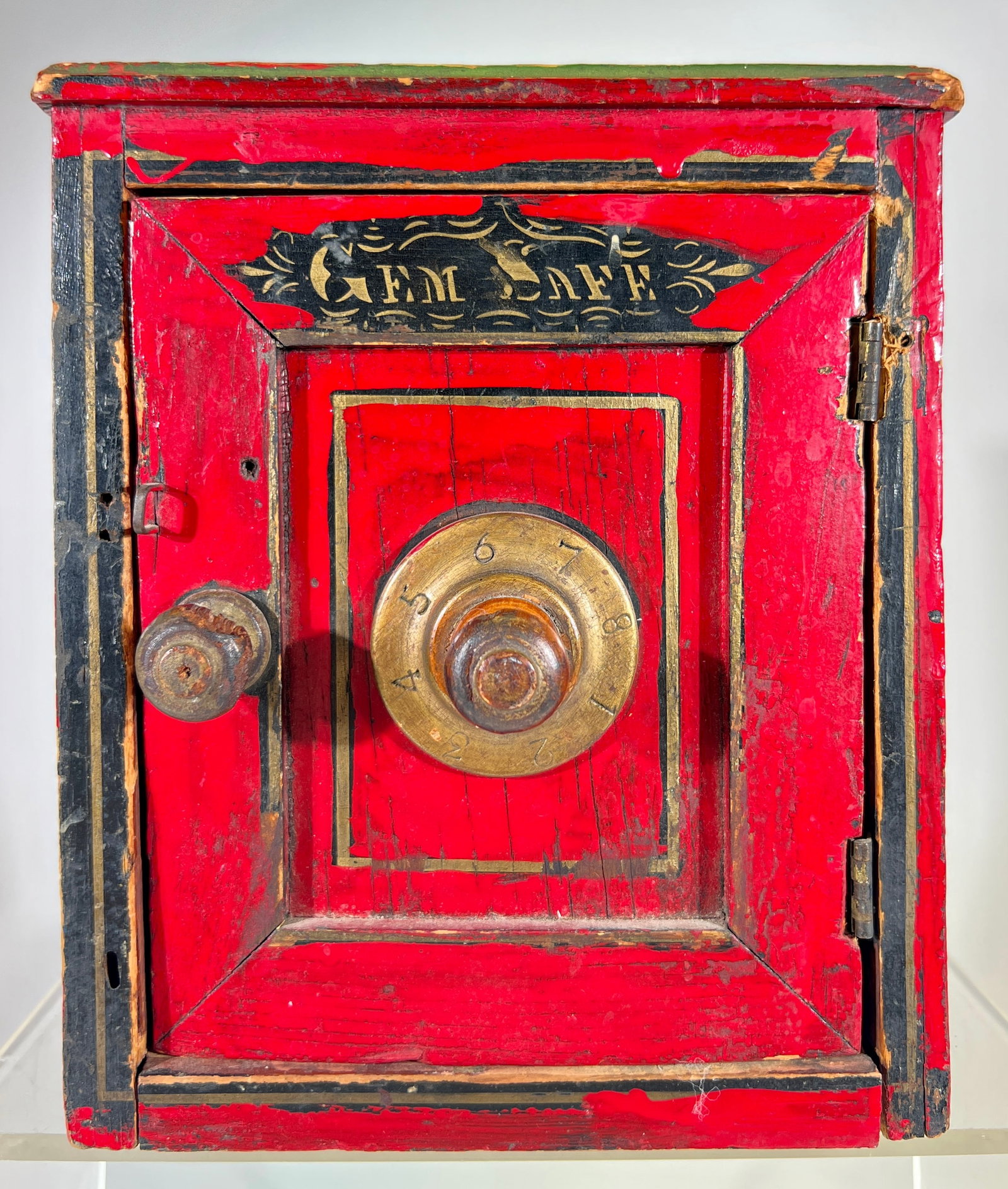 Gem Safe Bank- Made of Wood: American- 1880's - 7" W x 8 1/4" T