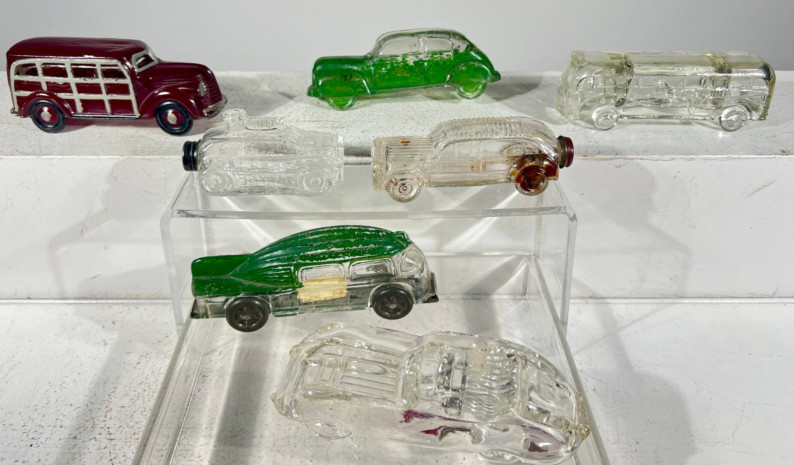 Seven Assorted Automotive Glass Candy Containers (1 of 2)