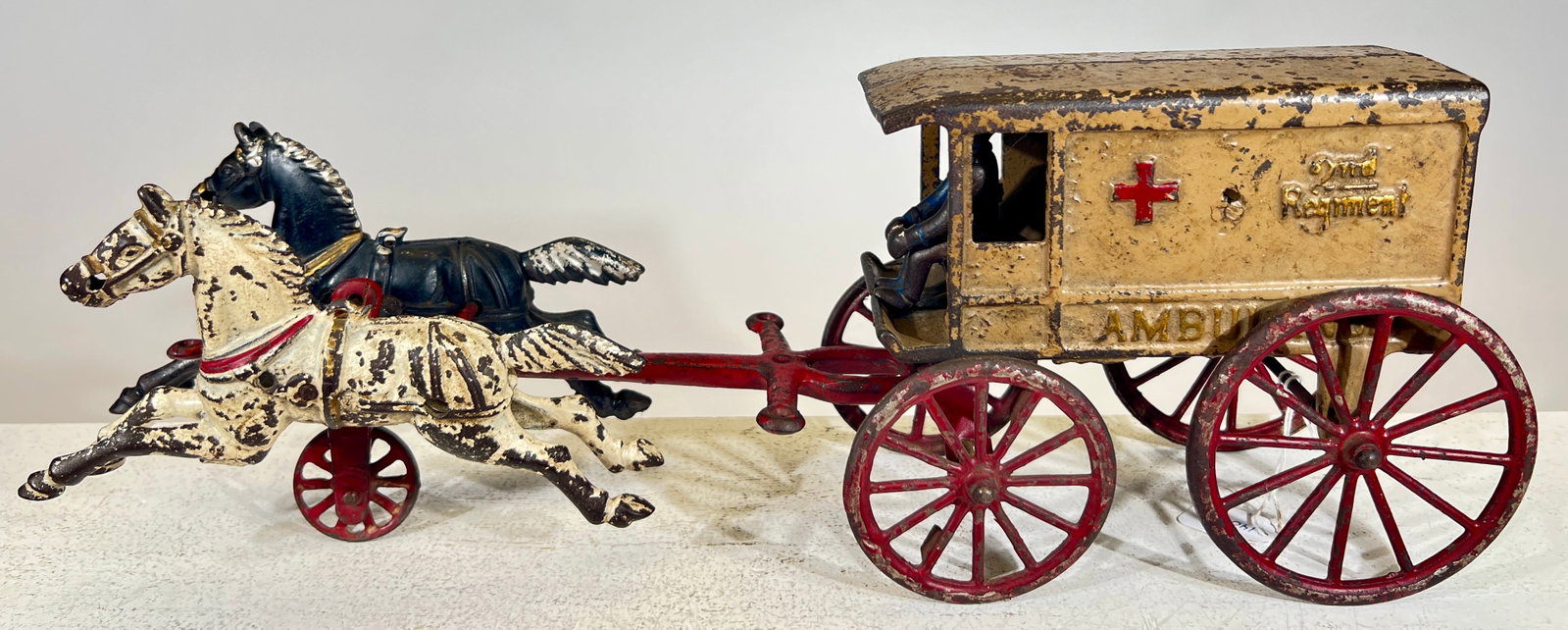 2nd Regiment Ambulance Pulled by Two Horses - Scarce: Kenton Hardware - Kenton, OH. 1910 - 16 1/2"L x 5 5/8"T - The Olshefski Collection