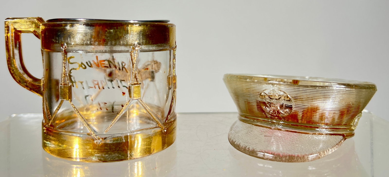 Drum Bank / Military Hat Glass Candy Containers (1 of 2)