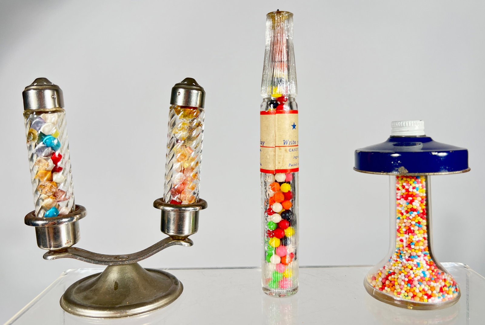 Three Assorted Glass Candy Containers - 2
