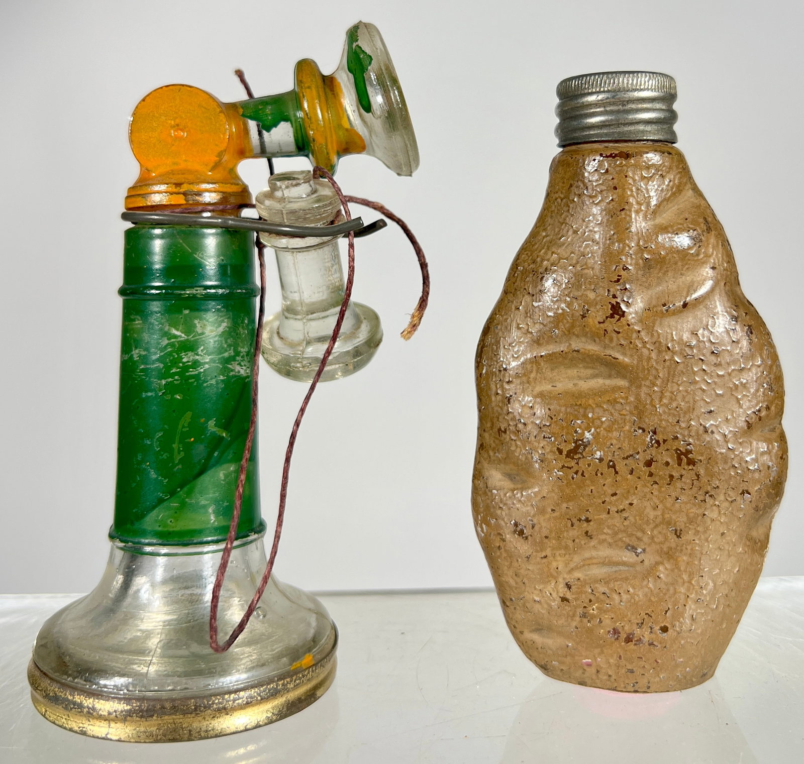 Telephone / Potato Glass Candy Containers: American 1920/30's - 4 1/4"T - The Peirce Collection