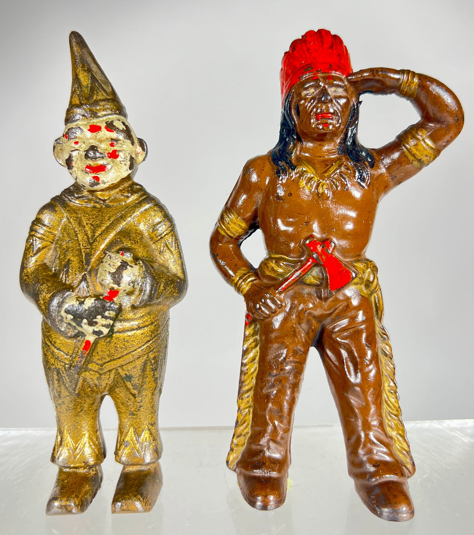 Clown with Painted Face / Indian with Tomahawk - Cast Iron Still Bank (1 of 2)