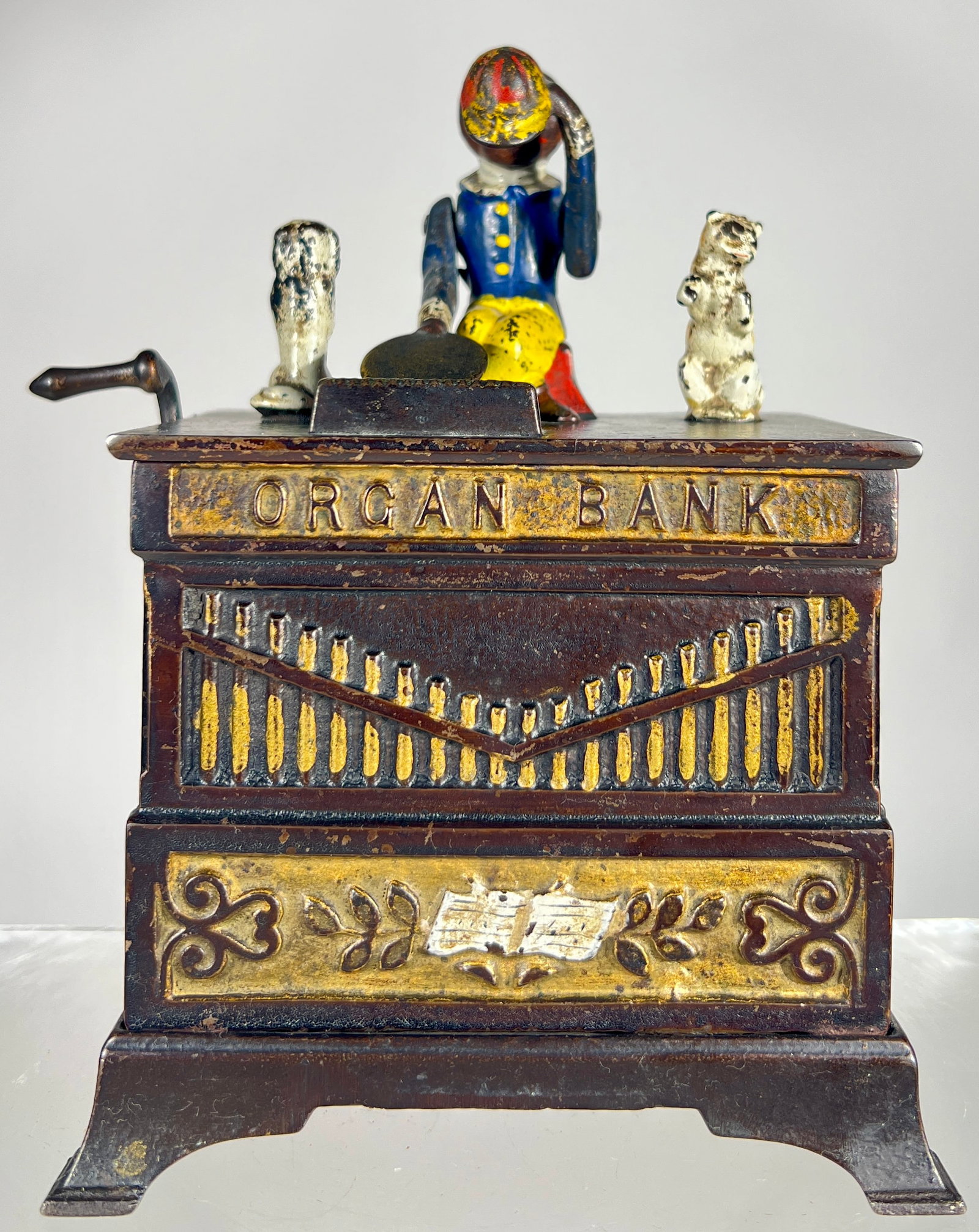 Organ Bank with Cat and Dog: Kyser and Rex Co. - Philadelphia 1882 - 7"T x 5 3/4"W