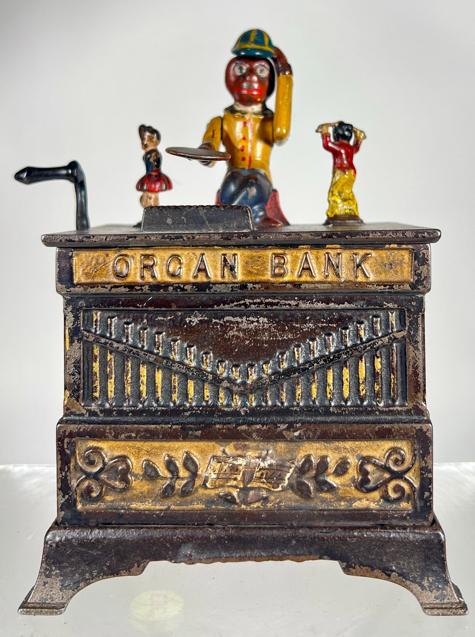 Organ Bank with Boy and Girl: Kyser and Rex Co. - Philadelphia 1882 - 7"T x 5 3/4"W