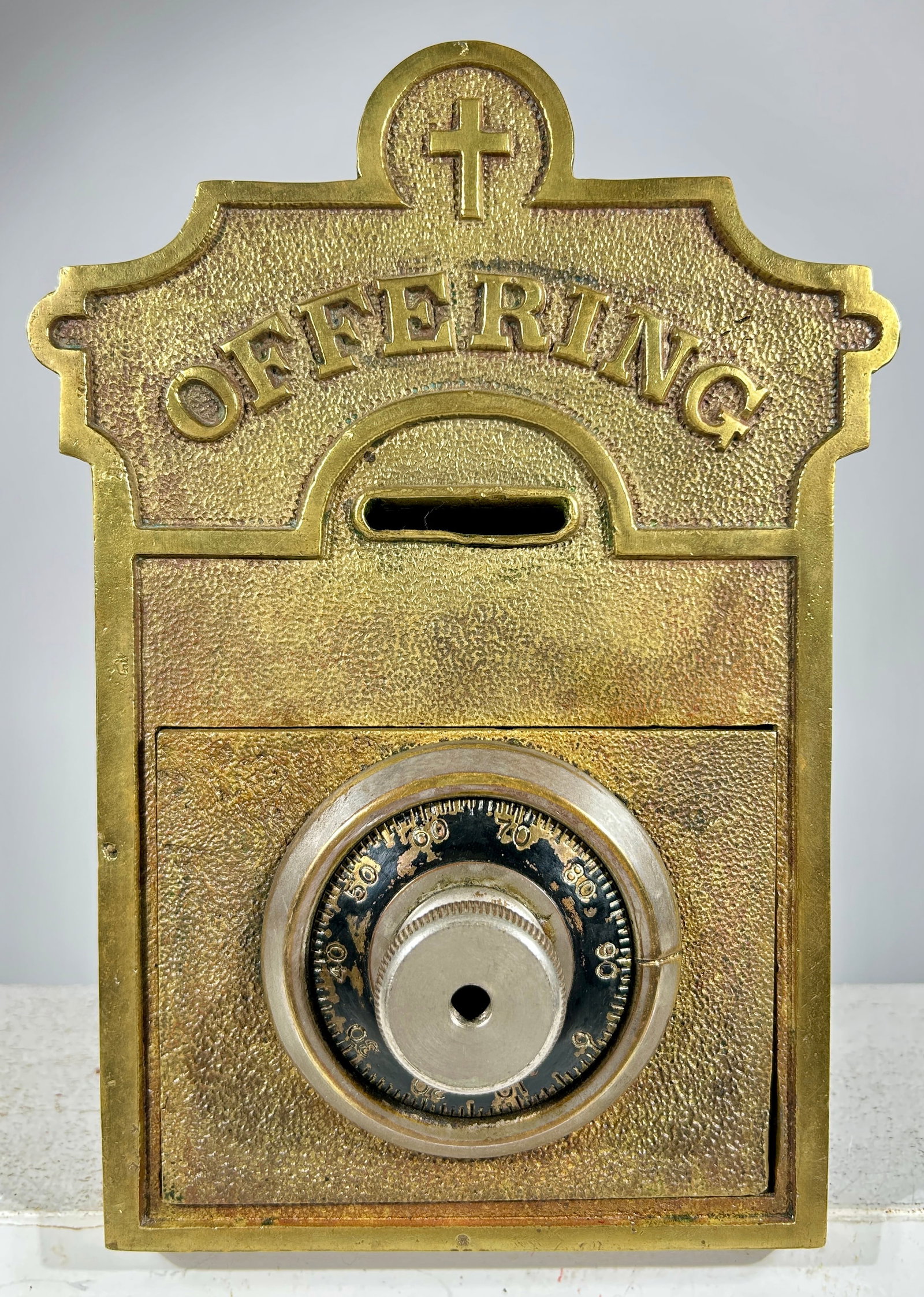 Offering Alms Box with Combination Dial - Folk Art: European 1930's - 10"T x 7"W x 5 1/2"D