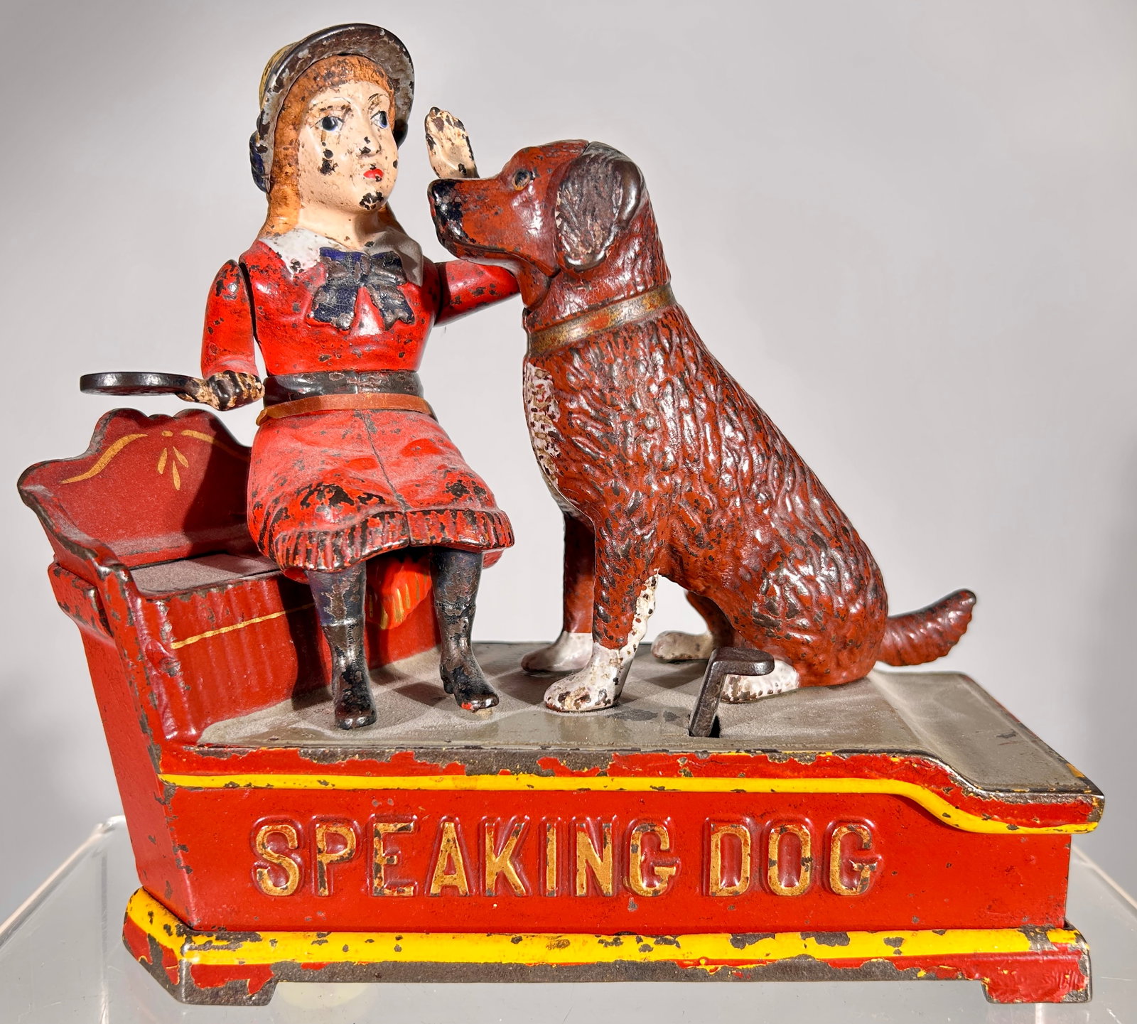 Speaking Dog Mechanical Bank - Shepard Hardware Version Red Dress Variation (1 of 3)