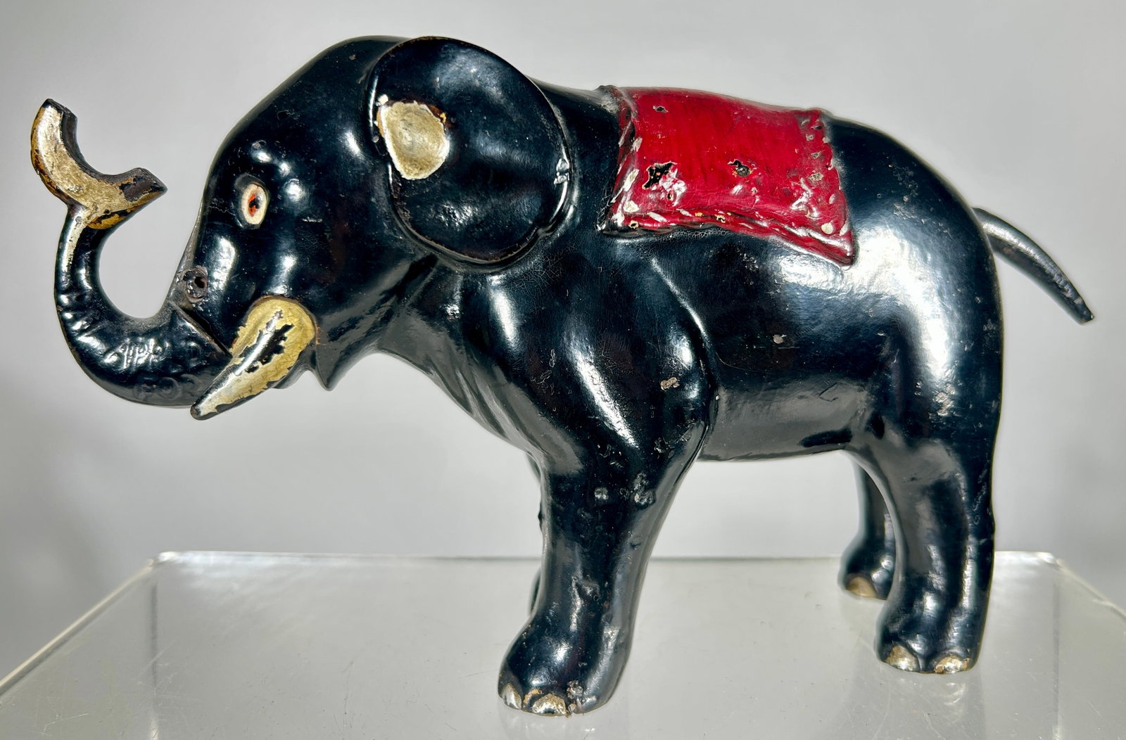 Elephant with Three Stars Cast Iron Mechanical Bank - Scarce Maroon Blanket (1 of 2)