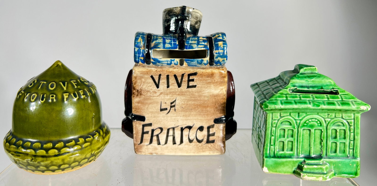 Three Ceramic Banks: American/European 1890 to 1920 - Tallest is 4 1/2"
