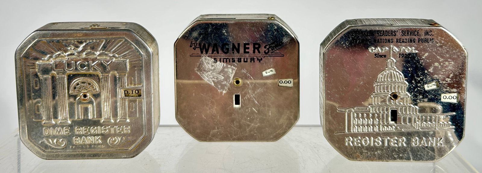 Three Tin Dime Register Banks (1 of 2)