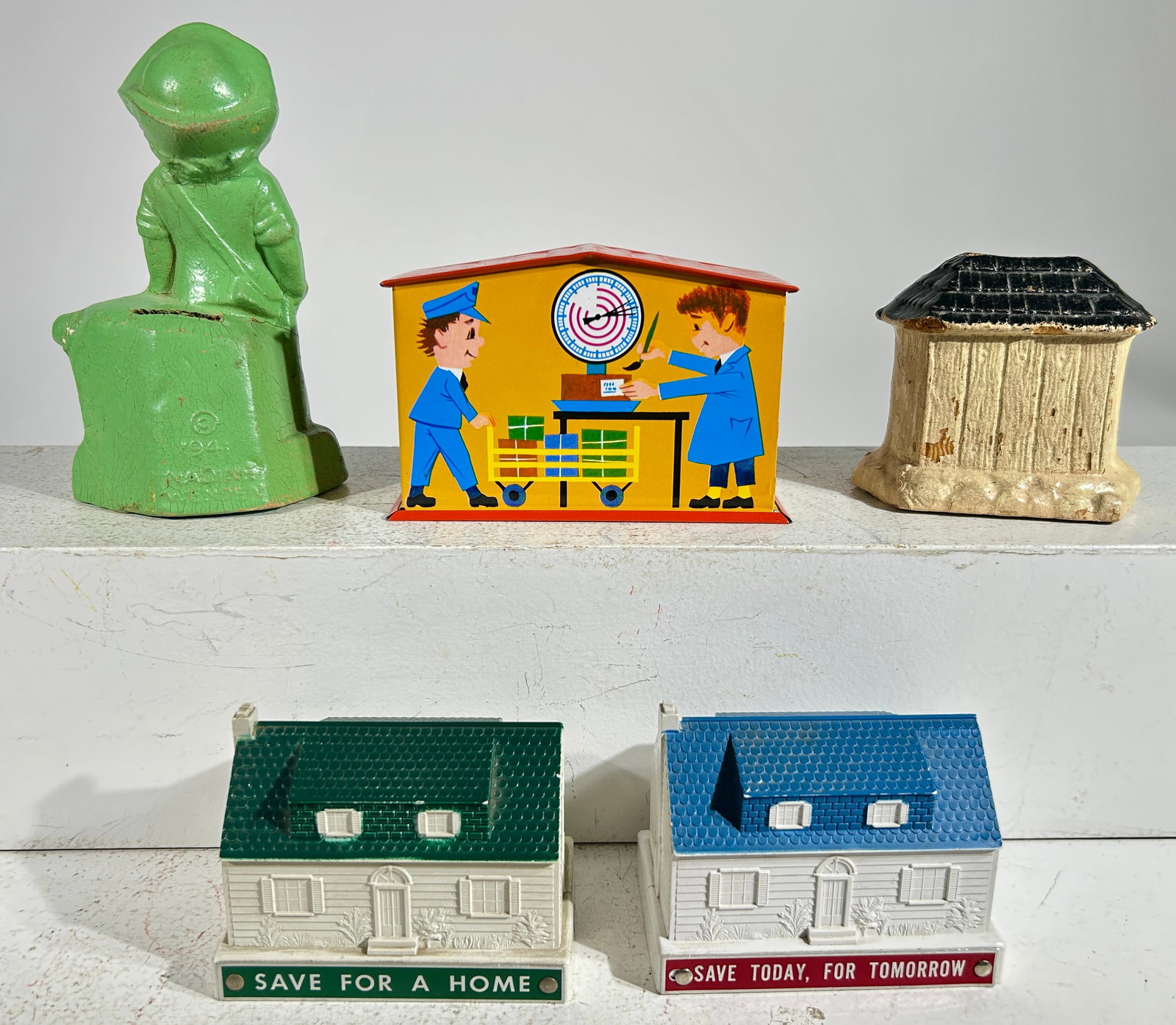 Five Assorted Banks - Tin Plastic/Composition - 2