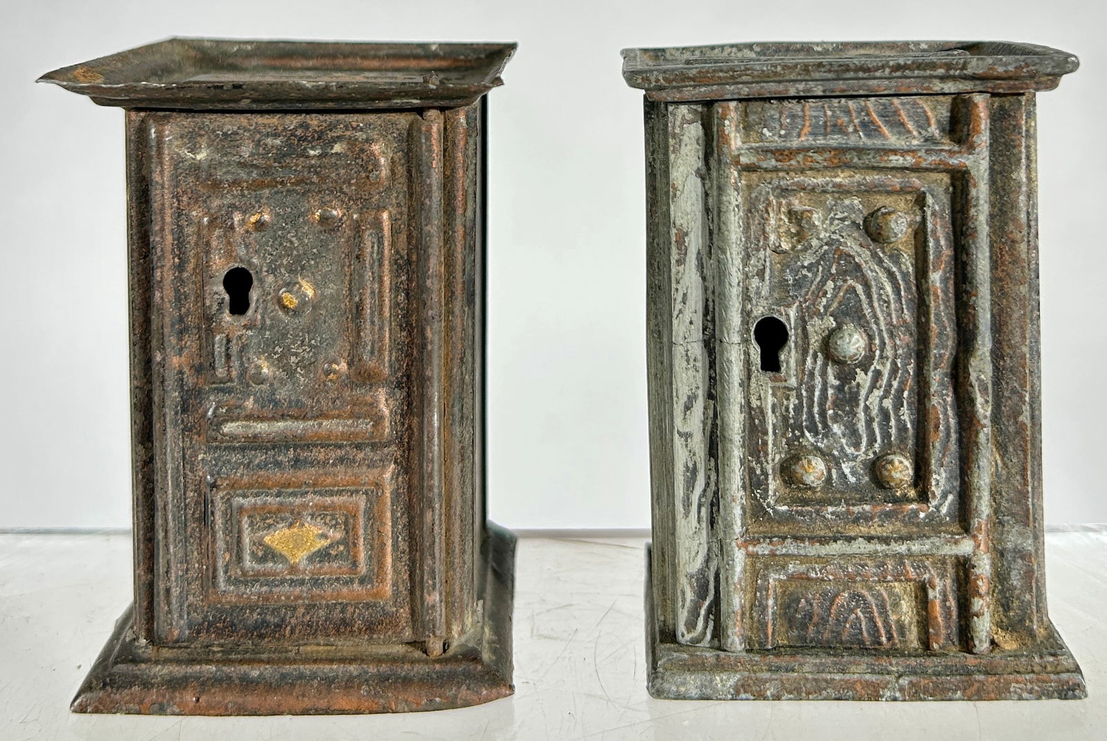 Two European Postal Banks Key Lock Trap - One Tin/One Lead: German 1920's - 3 1/4" T